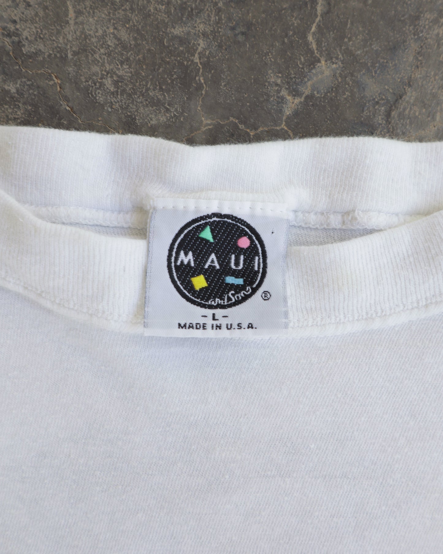 90s Maui and Sons Volleyball Shark White Tee - L