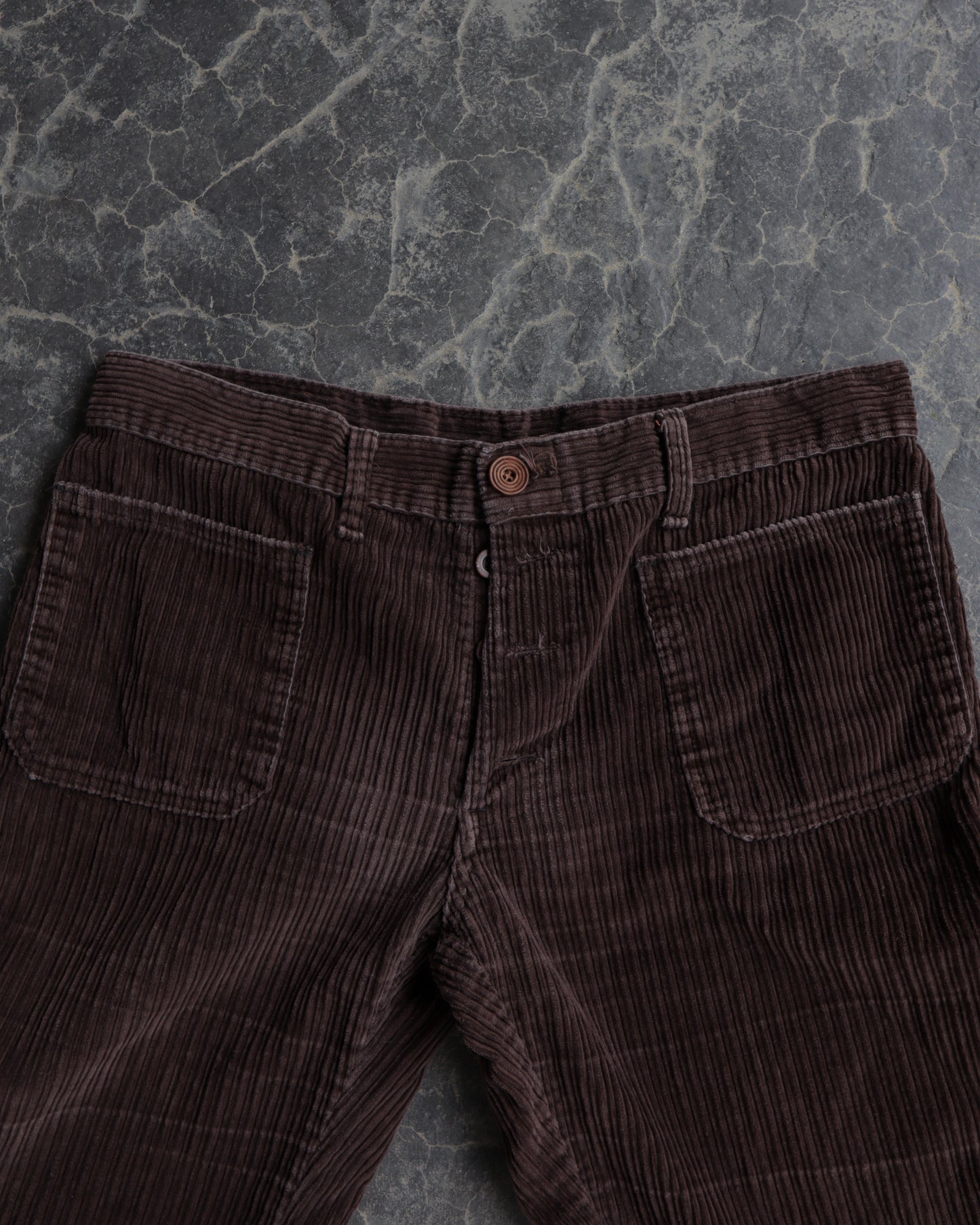 70s Brown Corduroy Flare Slacks Pants - M