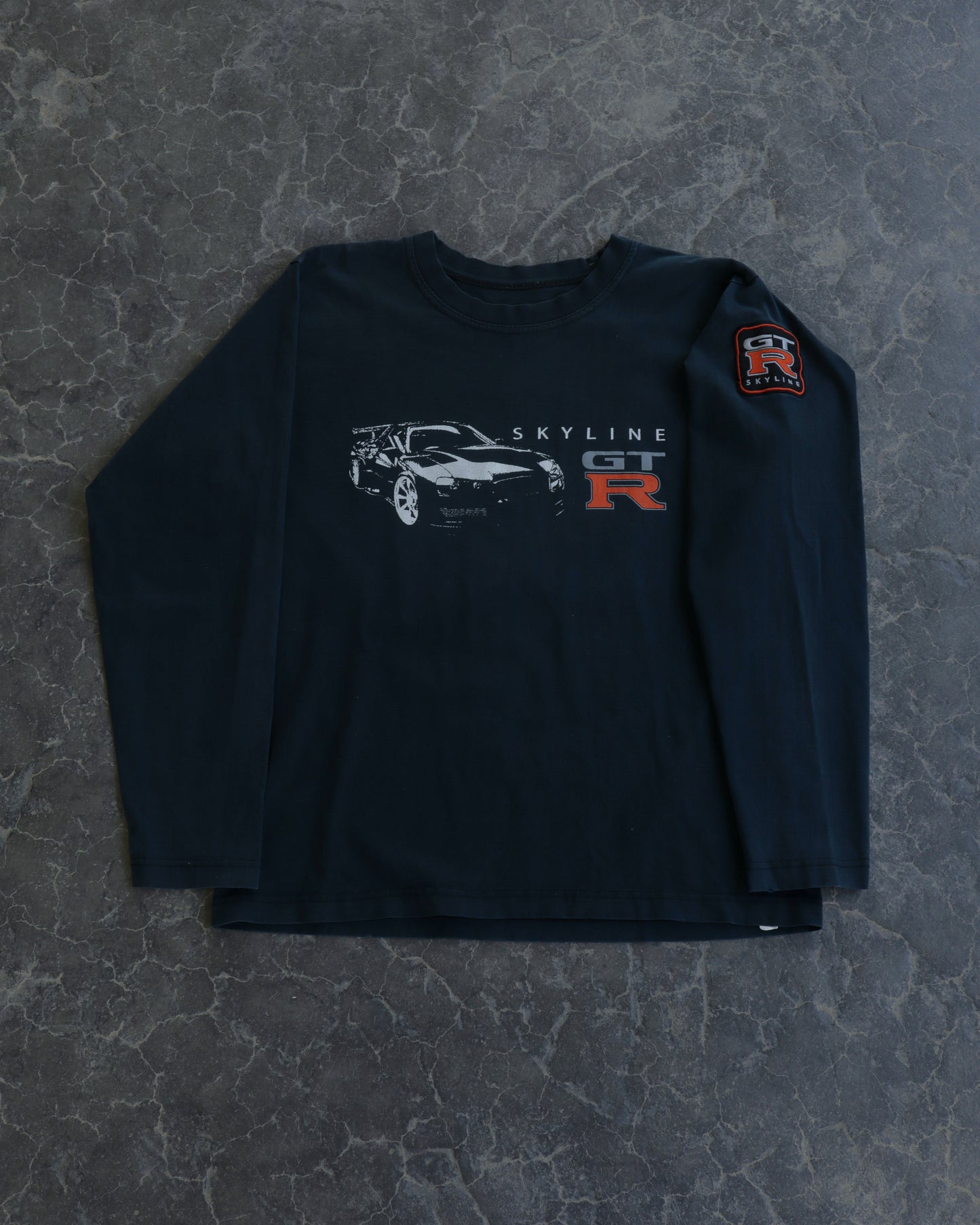 90s Skyline GTR Nissan Faded Navy Long Sleeve Tee - M/L