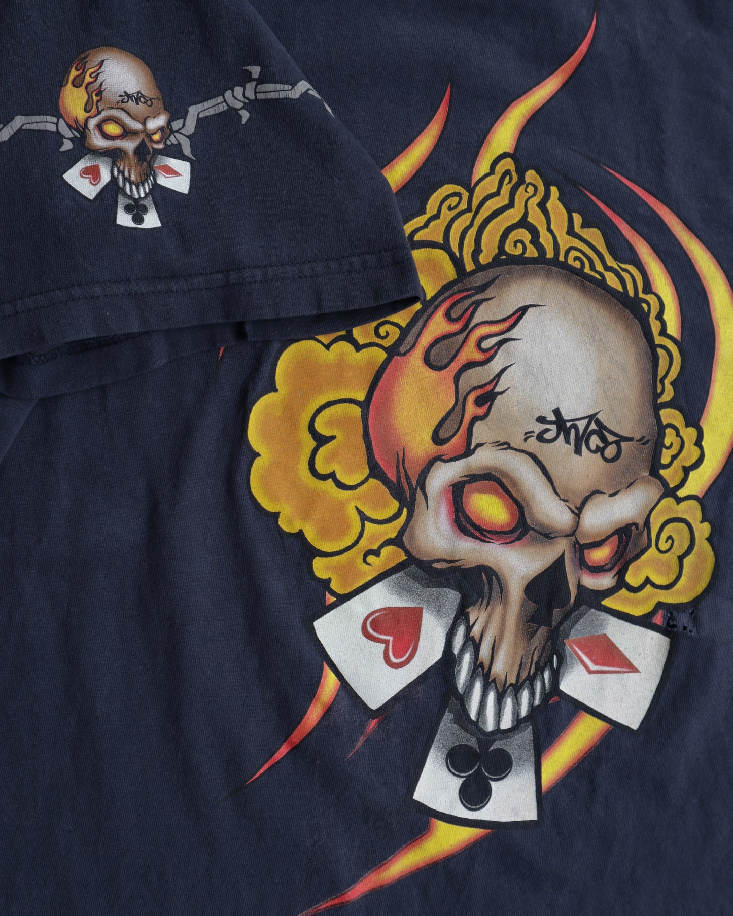 00s JNCO Skull & Cards Faded Navy Tee - L