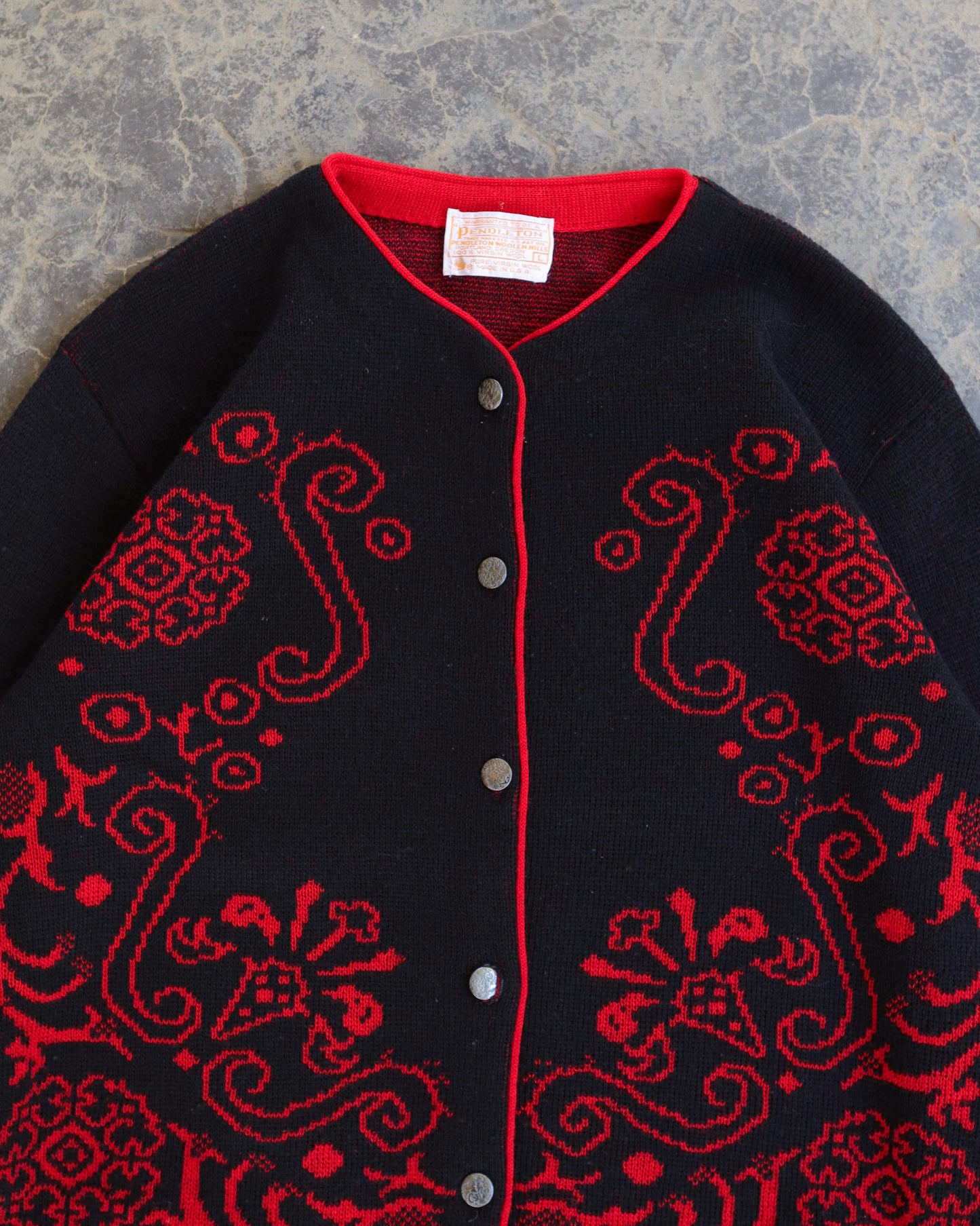 70s Pendleton Printed Black Wool Sweater - L