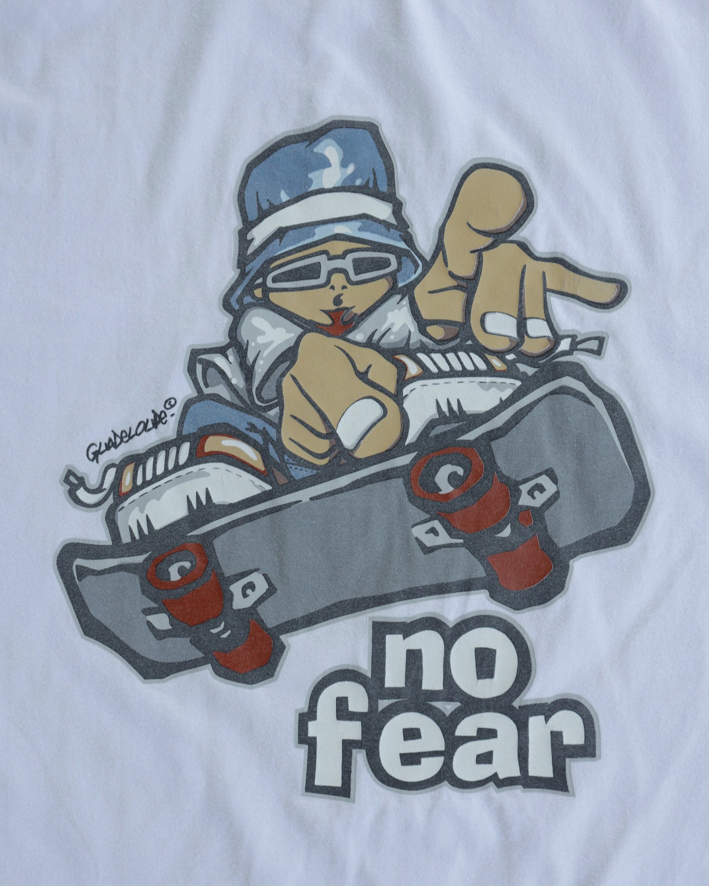 00s No Fear Bucket Hat Skater White Tee - L/XL