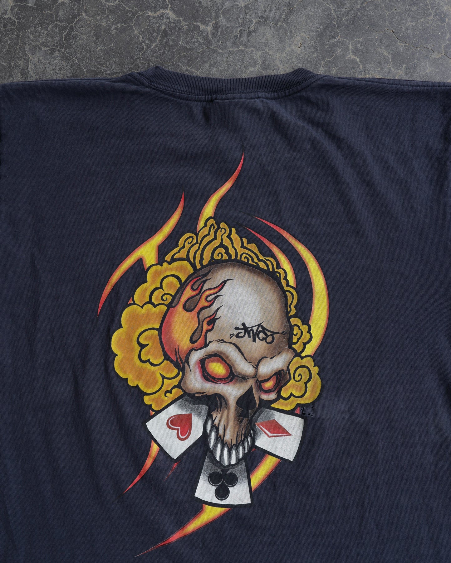 00s JNCO Skull & Cards Faded Navy Tee - L