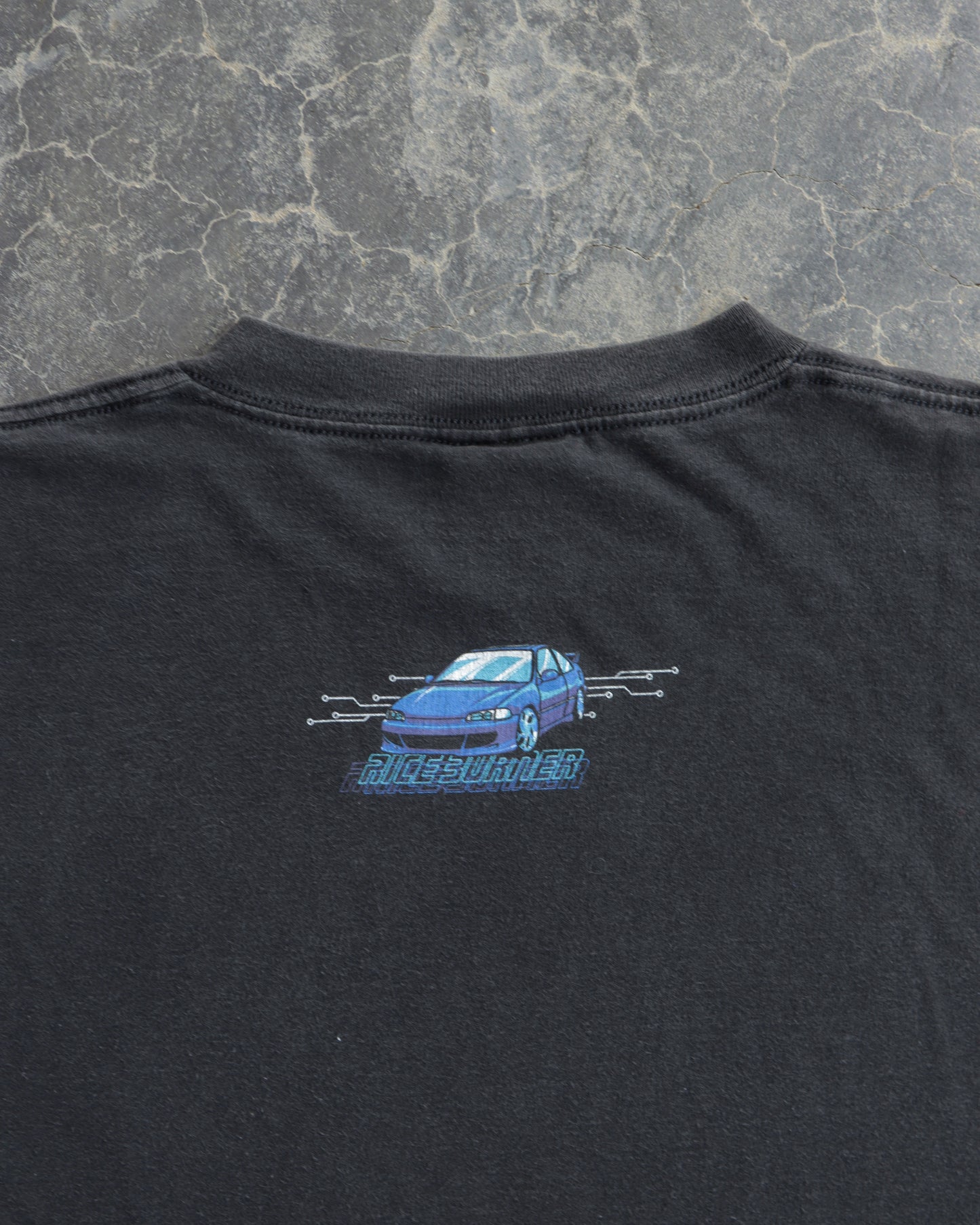 90s JDM Acura Rice Burner Faded Black Tee - L