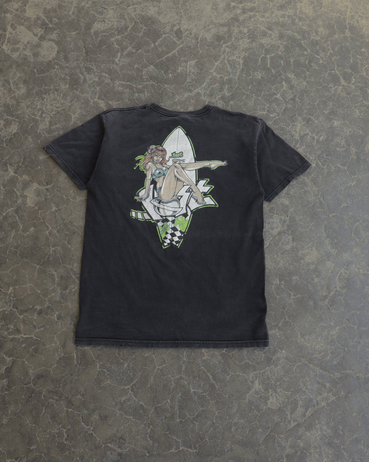 00s Lost Enterprise Surfer Girl Faded Black Tee - M