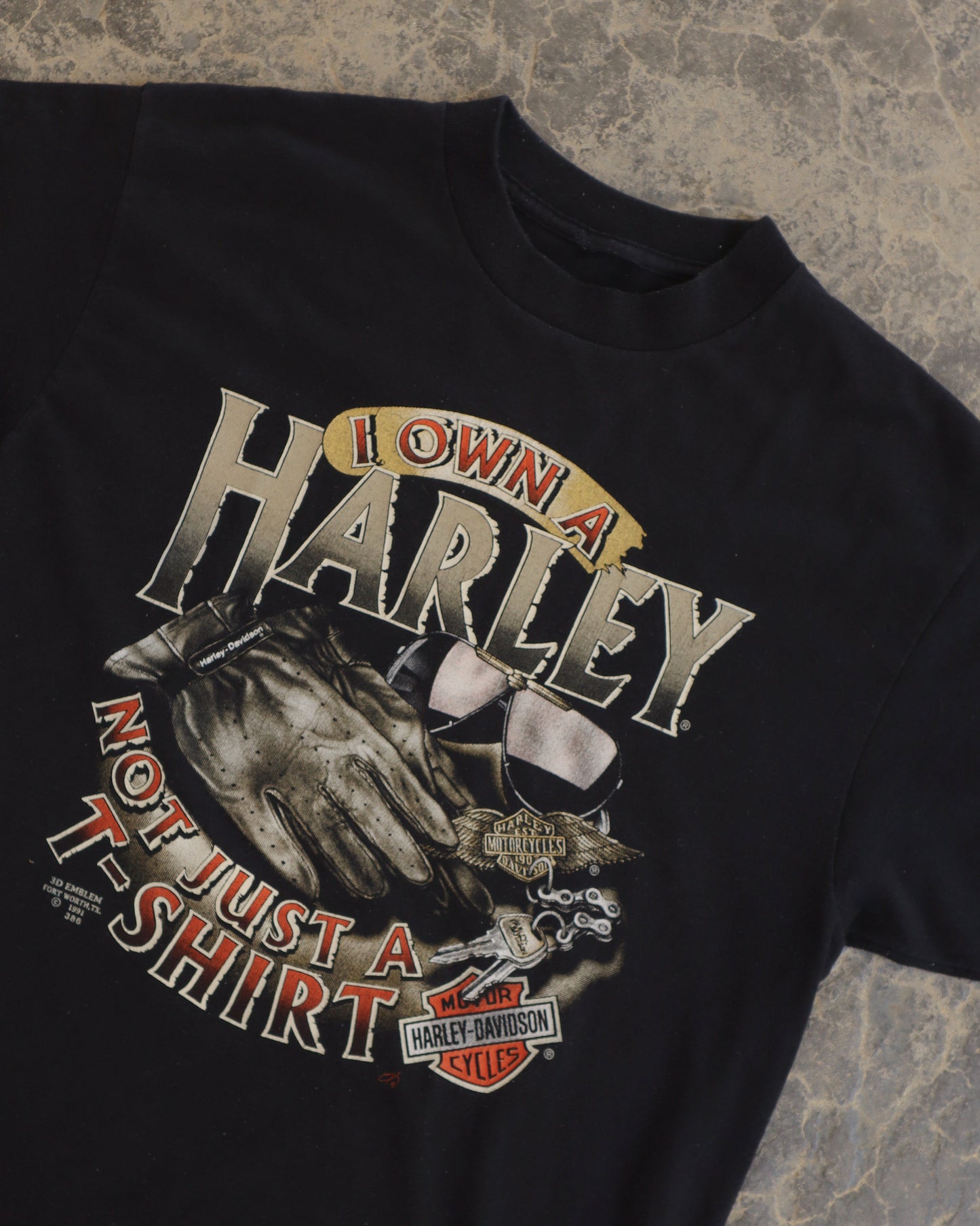 90s Harley Davidson 3D Emblem Black Tee - L