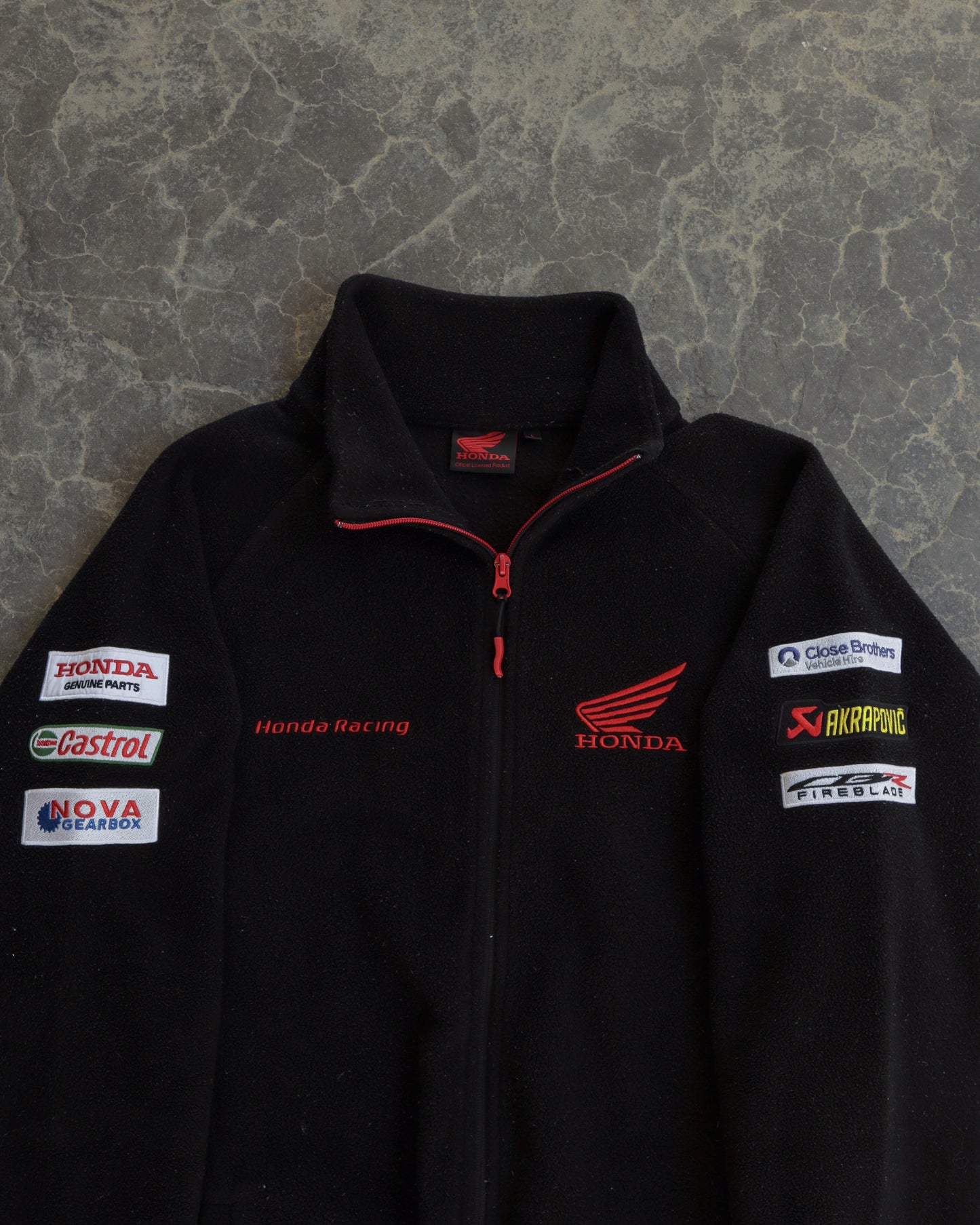 80s Honda Racing Full Zip Black Fleece Sweatshrt - L