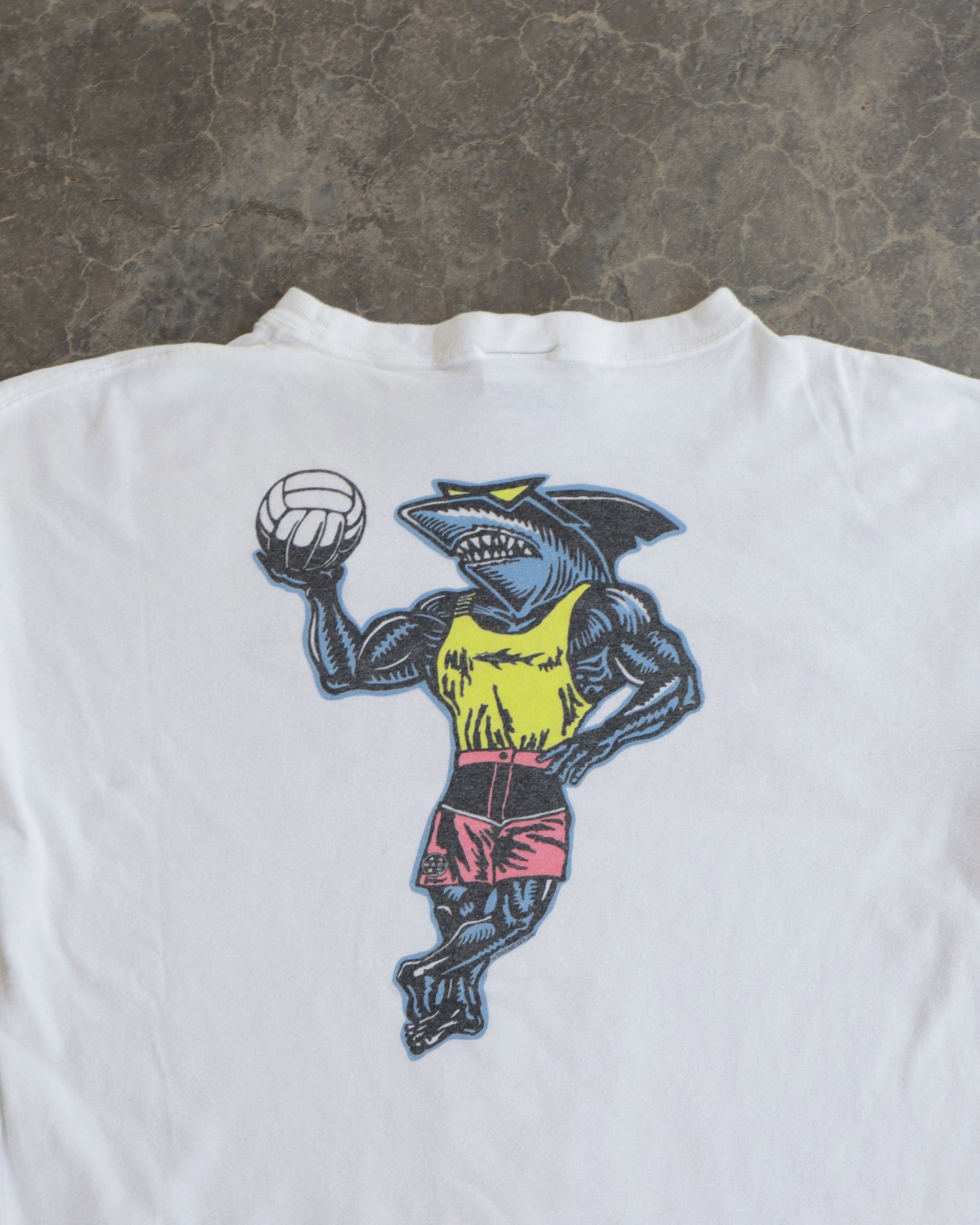 90s Maui and Sons Volleyball Shark White Tee - L