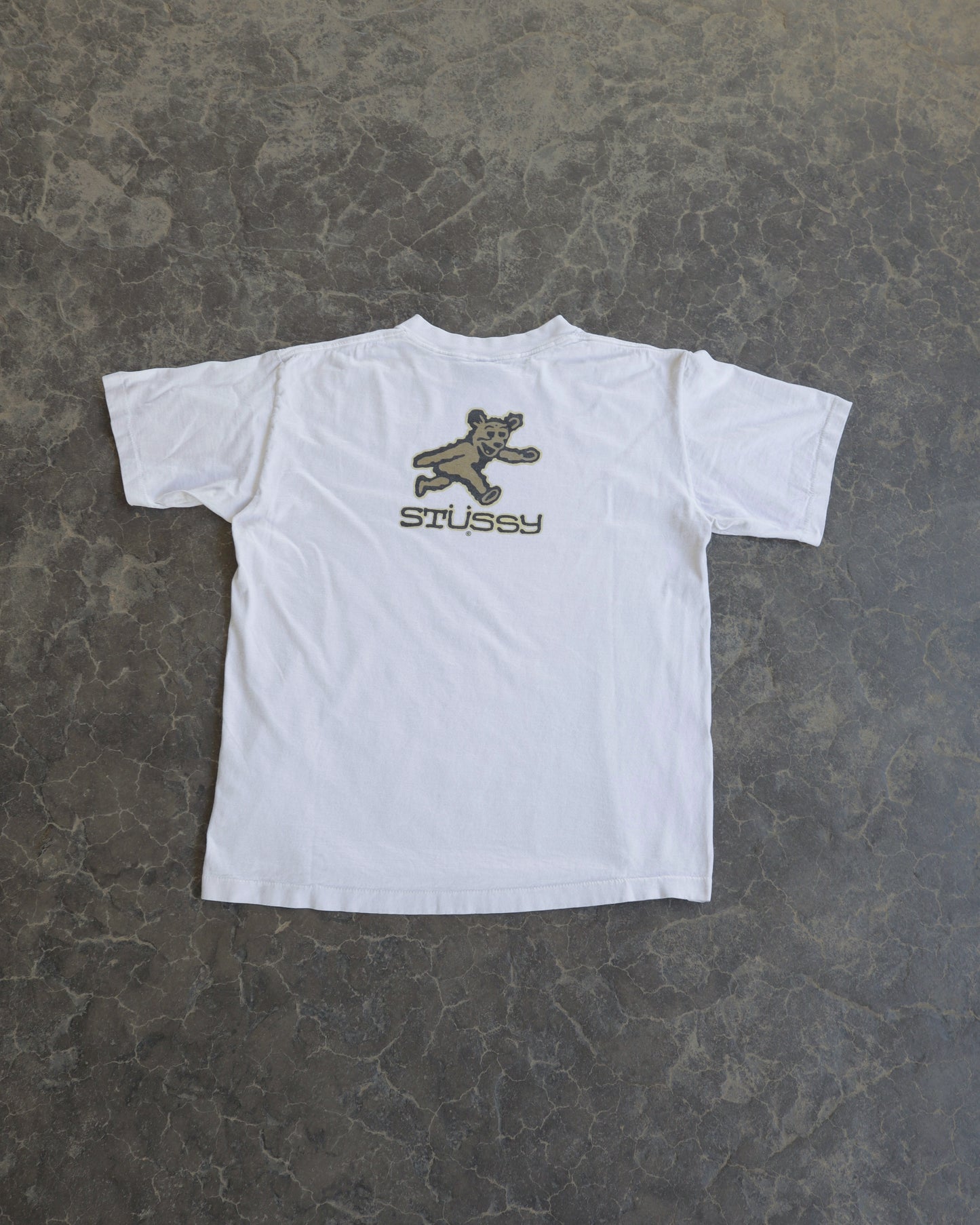 90s Stussy Walking Bear White Tee - L