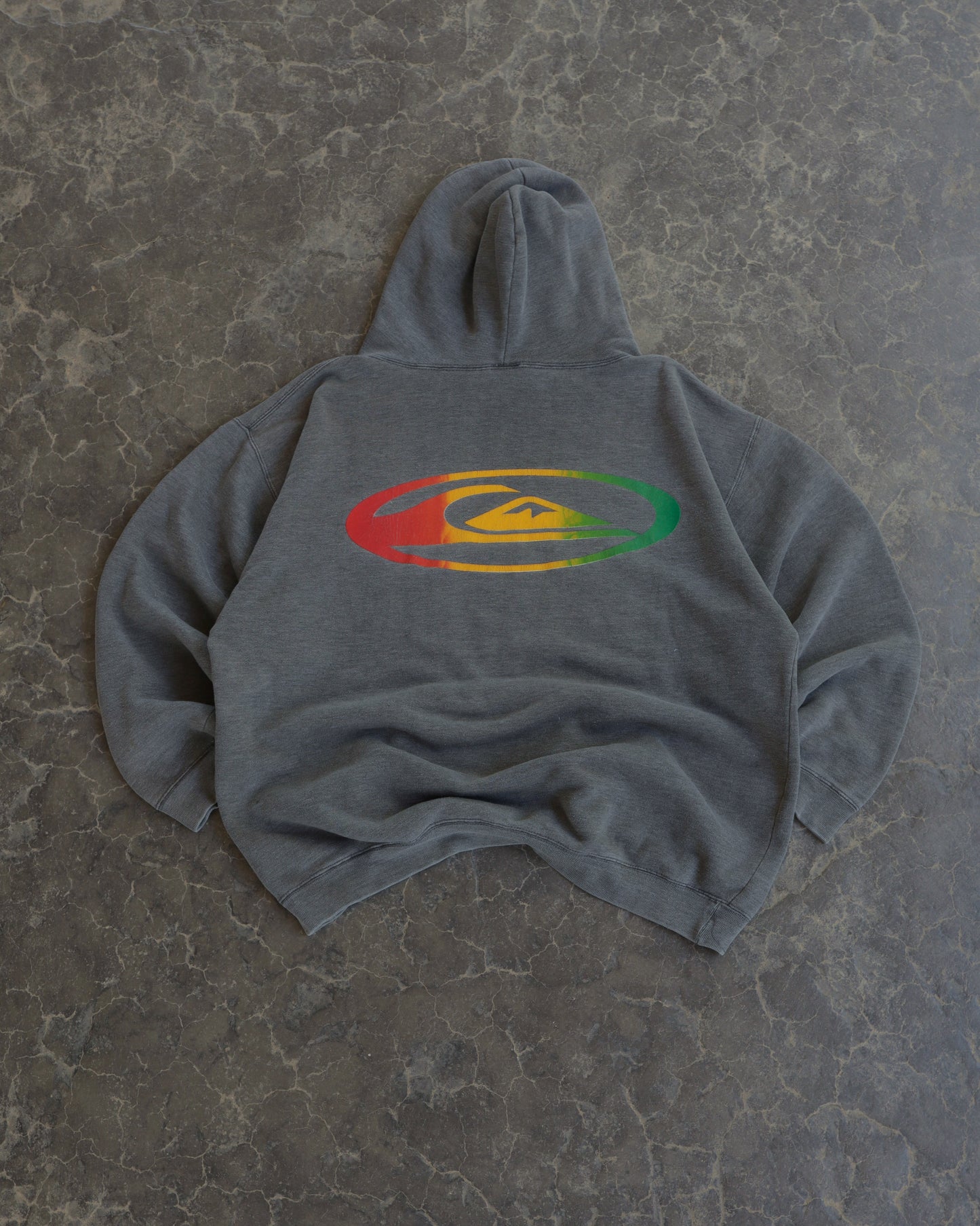 80s Quiksilver Faded Black Boxy Hoodie - L