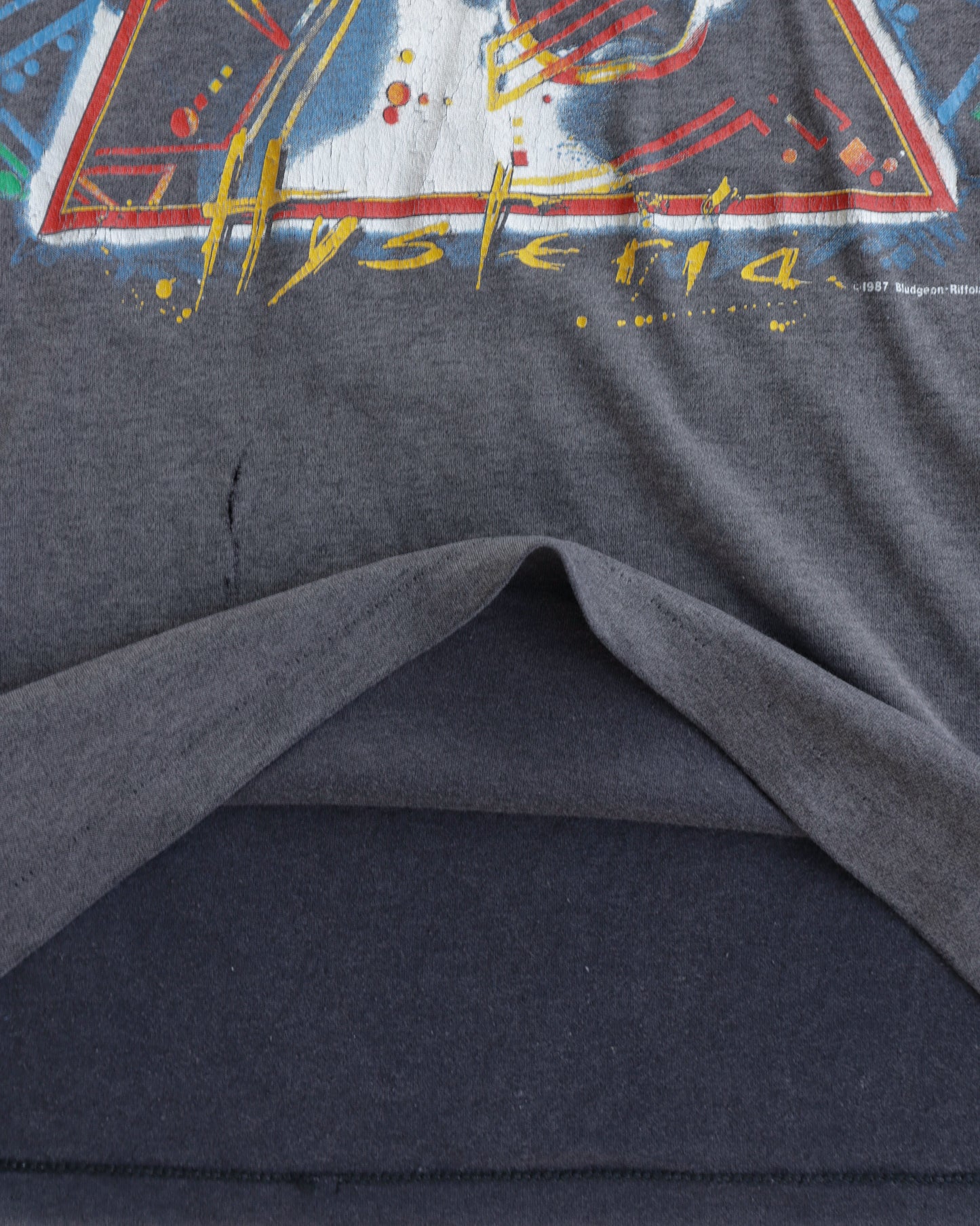 80s Def Leppard Hysteria Faded Black Tee - L