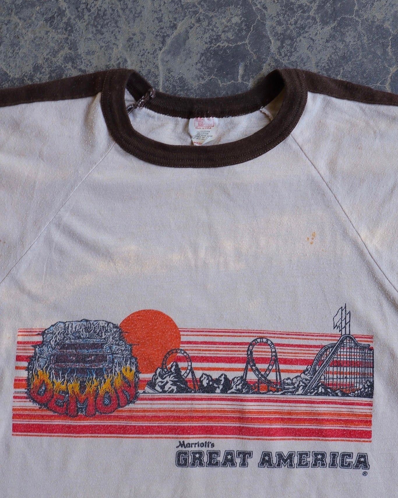 70s Great America Demon Rollercoaster Brown Ringer - M