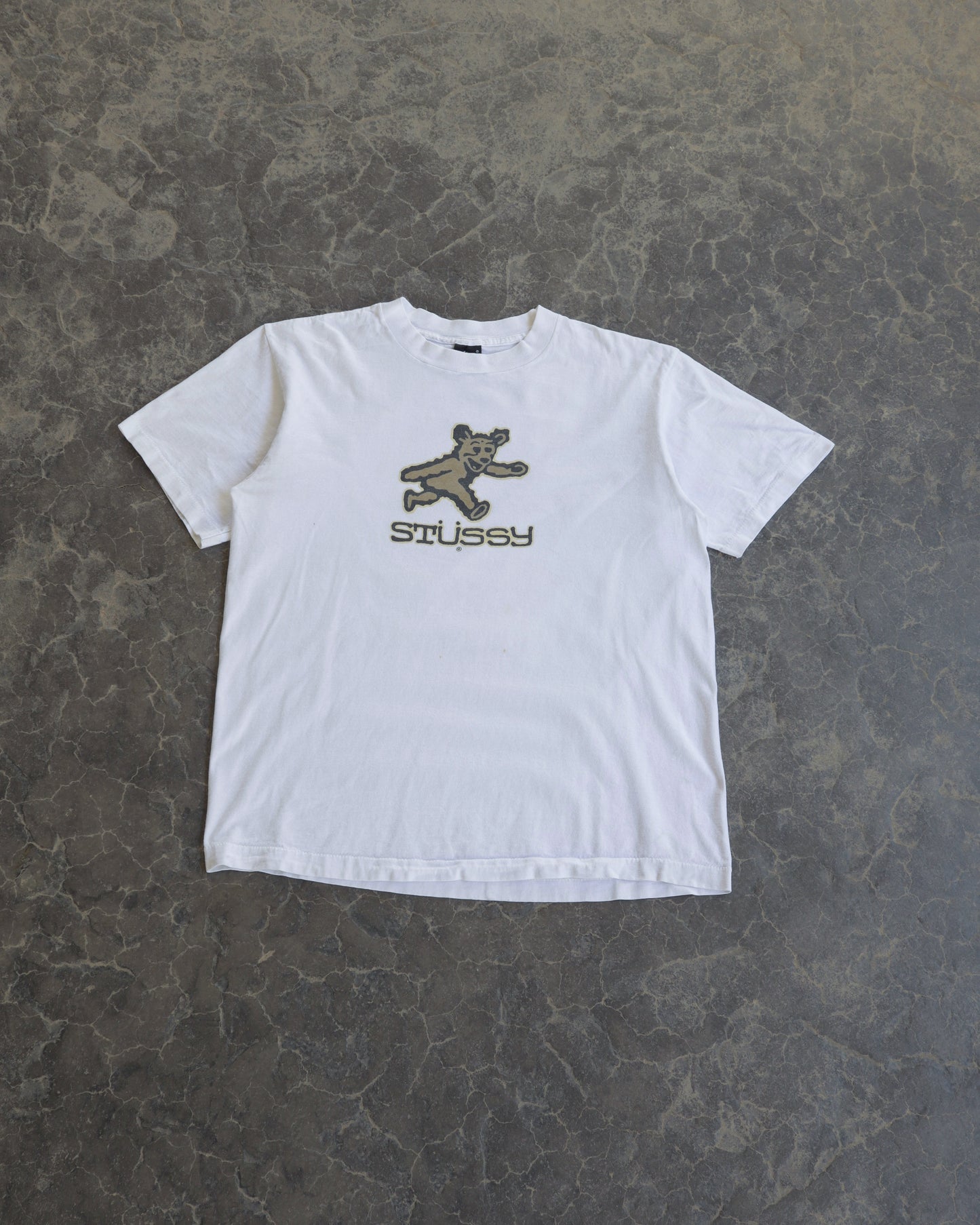 90s Stussy Walking Bear White Tee - L