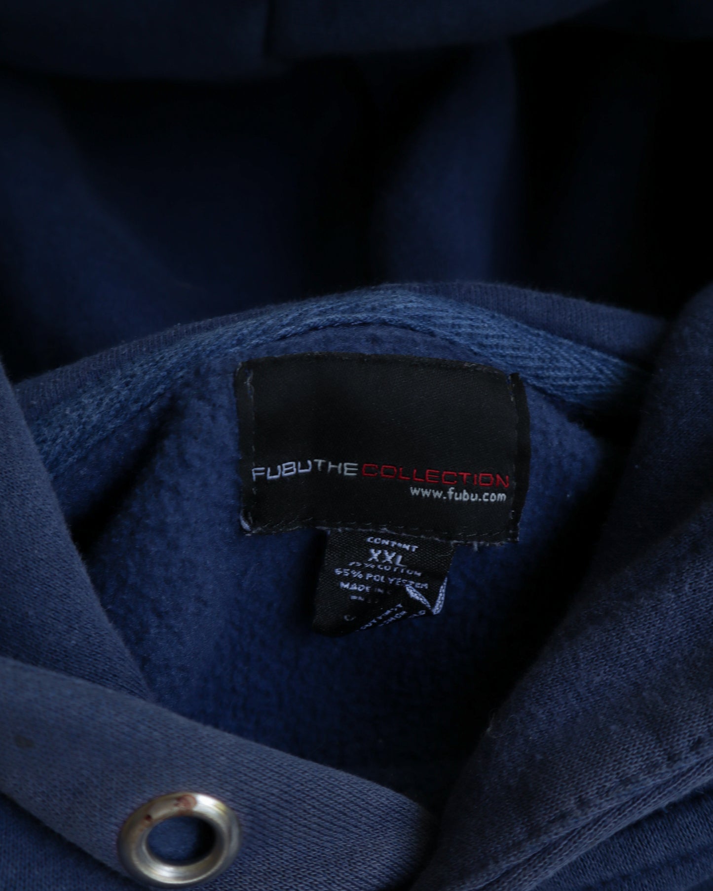 90s FUBU Embroidered Logo Navy Hoodie - XXL