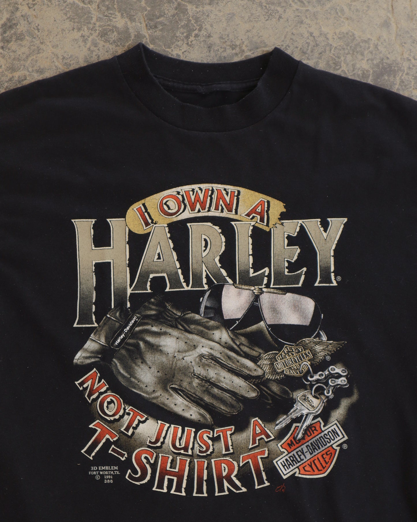 90s Harley Davidson 3D Emblem Black Tee - L