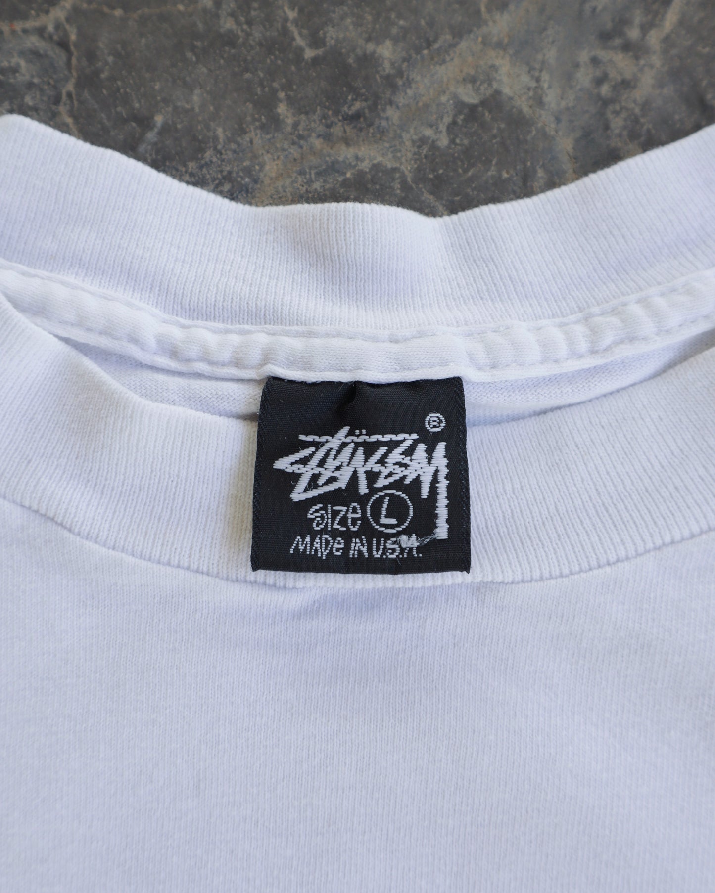 90s Stussy Walking Bear White Tee - L