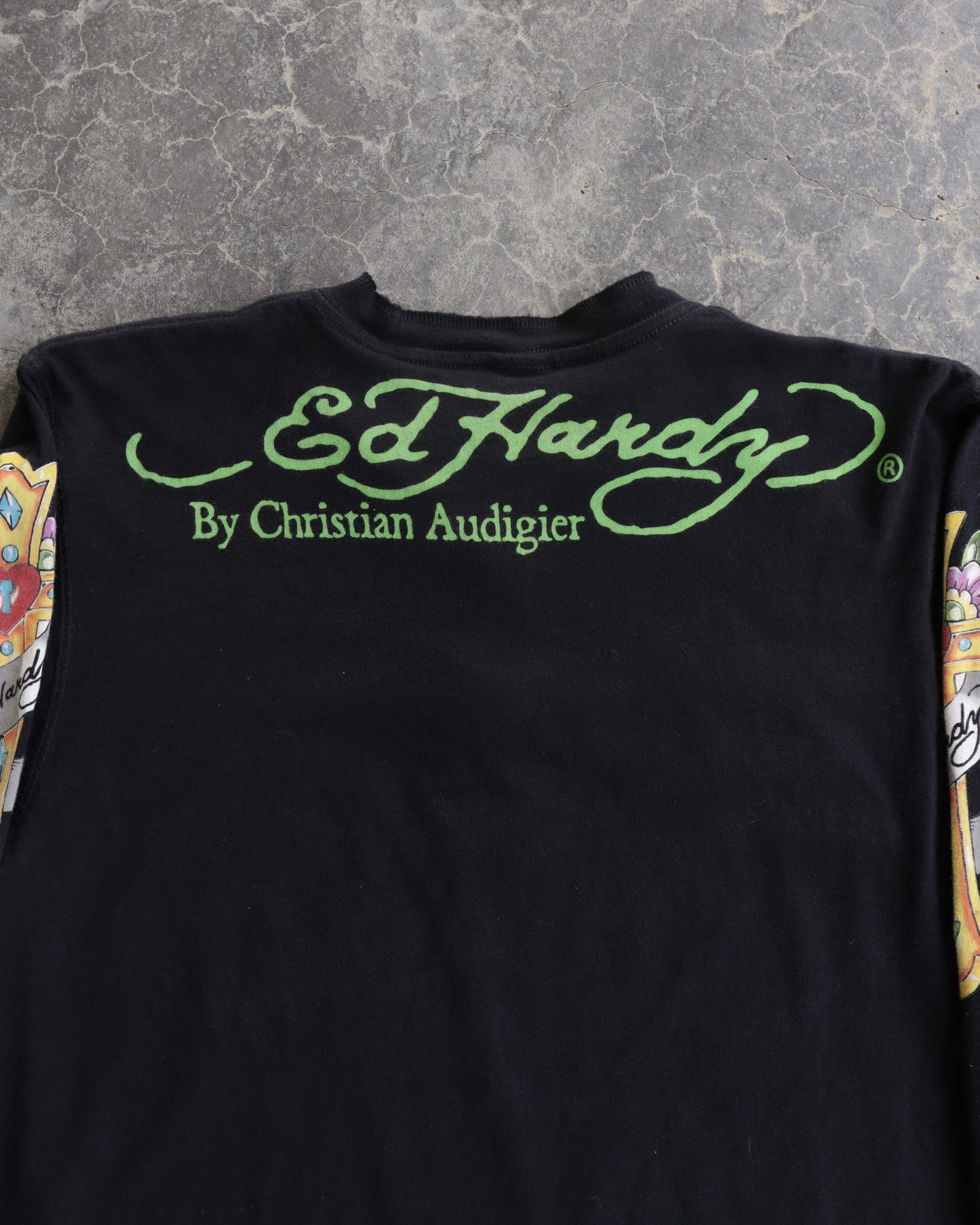 00s Ed Hardy Ghost Henley Long Sleeve Black Shirt - XL
