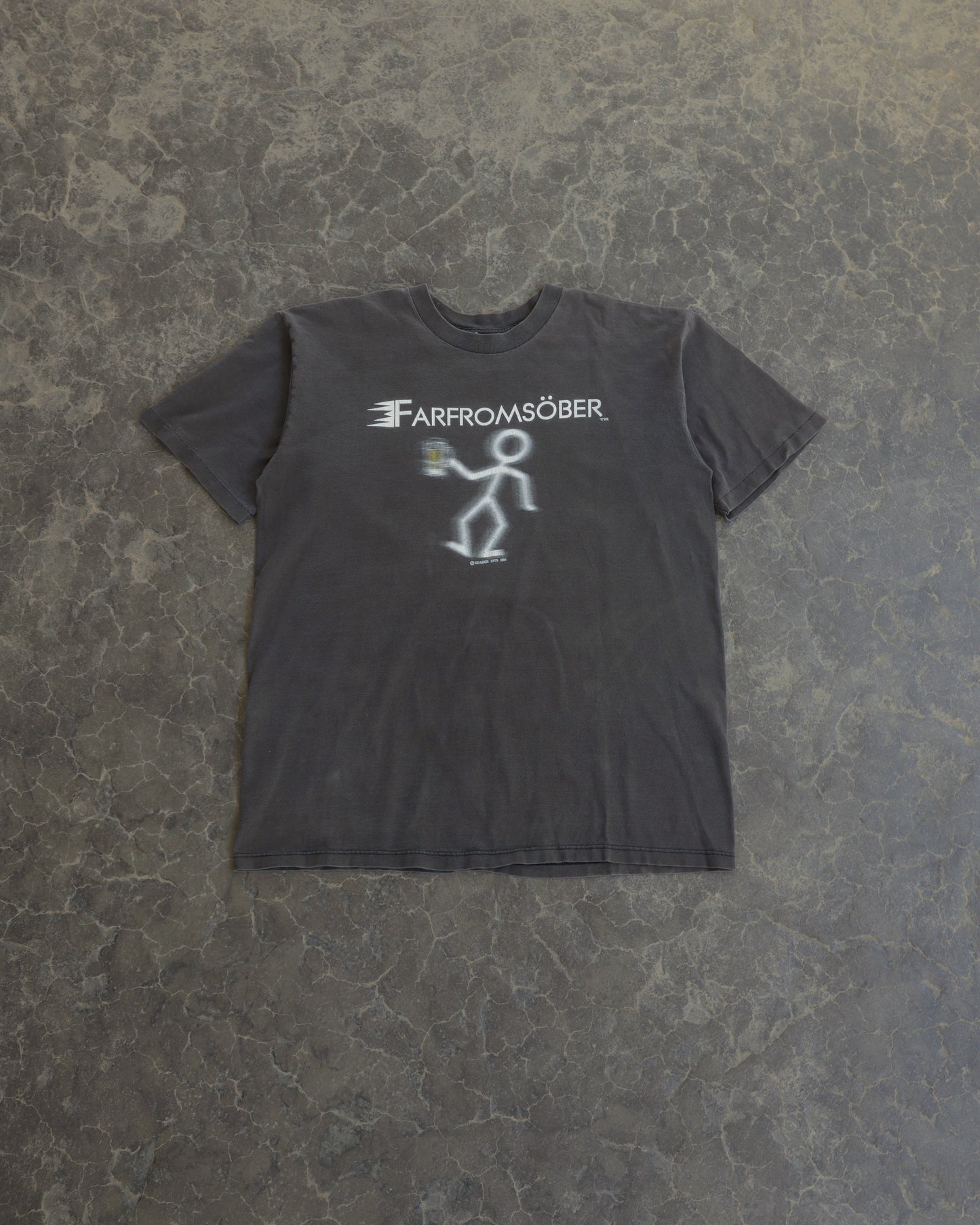 90s Far From Sober Faded Black Tee - L