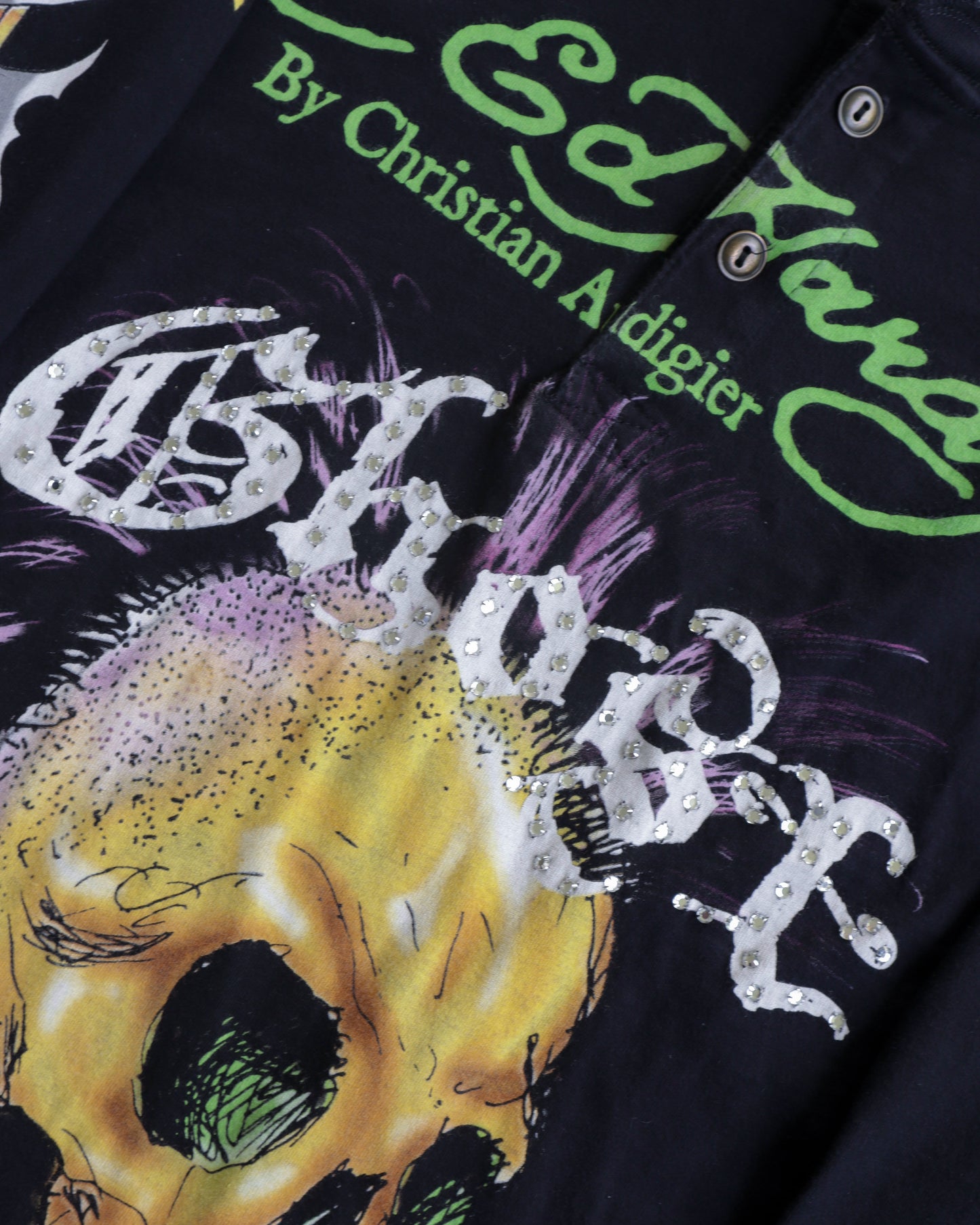 00s Ed Hardy Ghost Henley Long Sleeve Black Shirt - XL