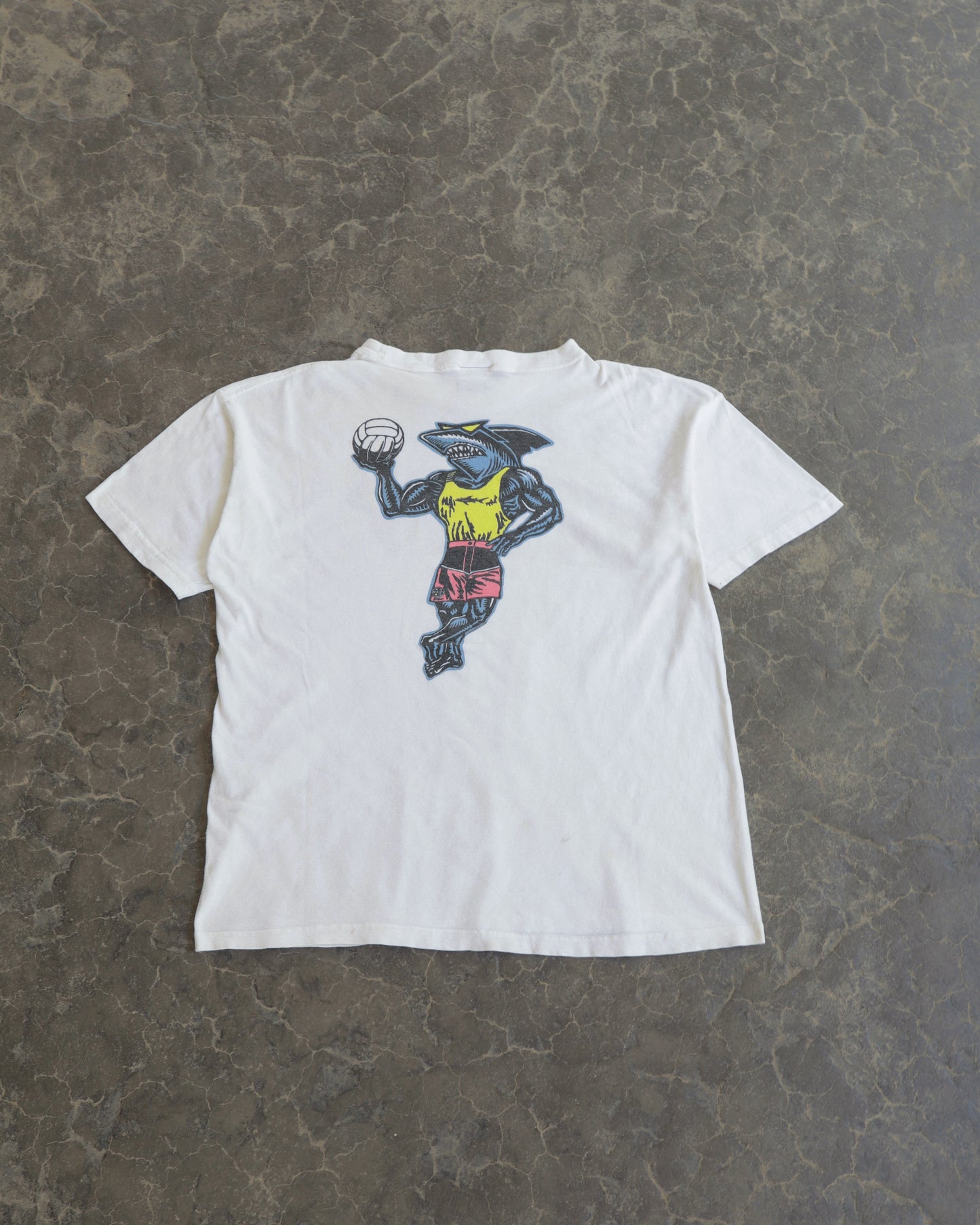 90s Maui and Sons Volleyball Shark White Tee - L