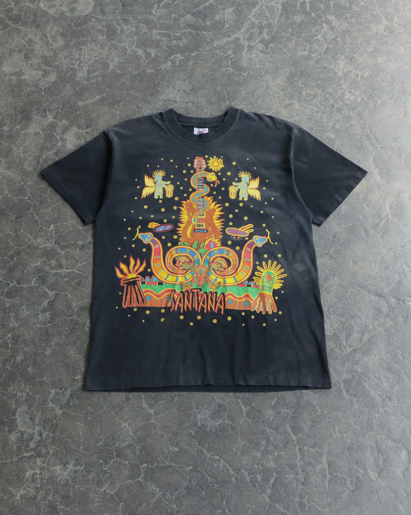90s Santana Heaven Smiles Faded Black Tee - XL