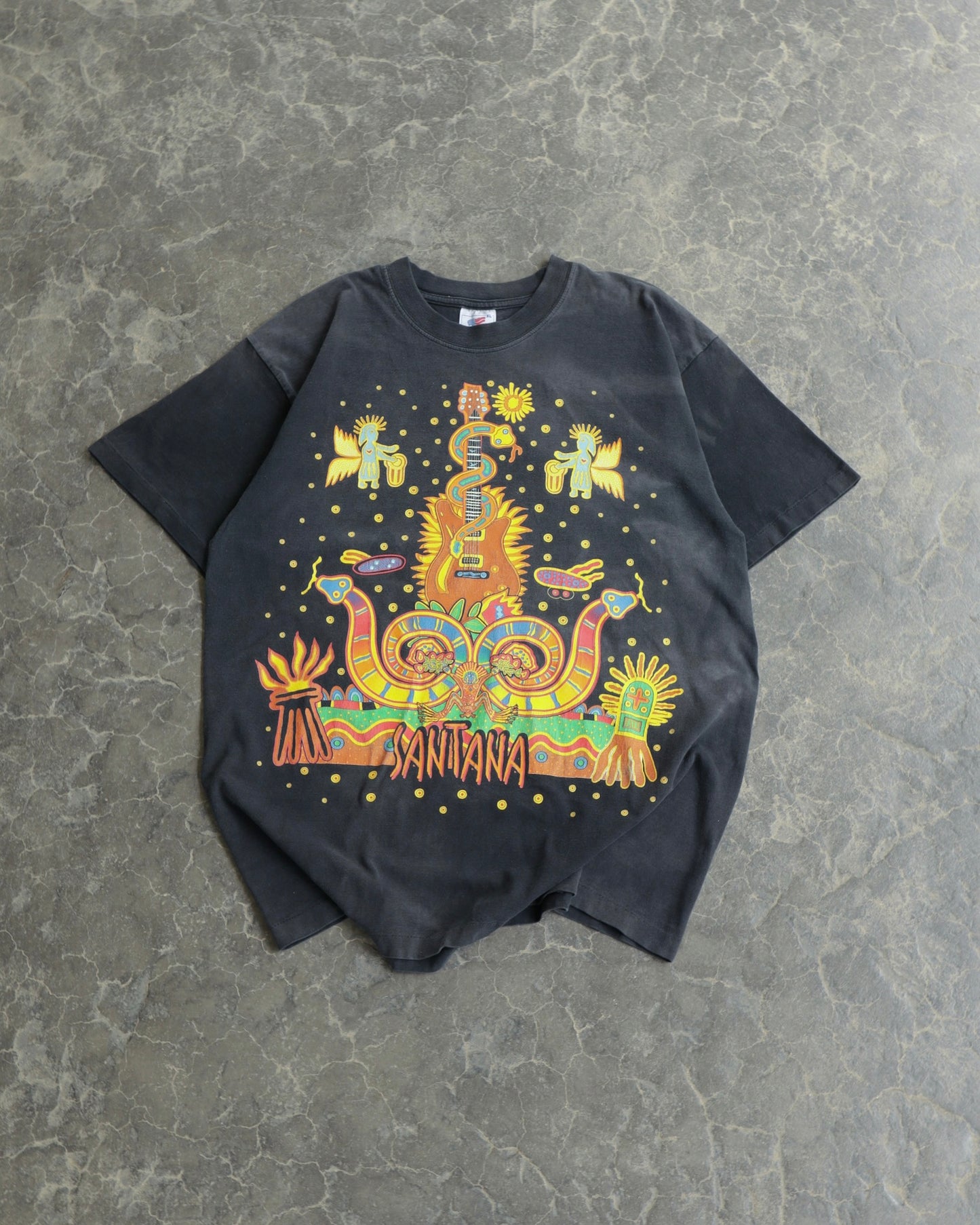 90s Santana Heaven Smiles Faded Black Tee - XL