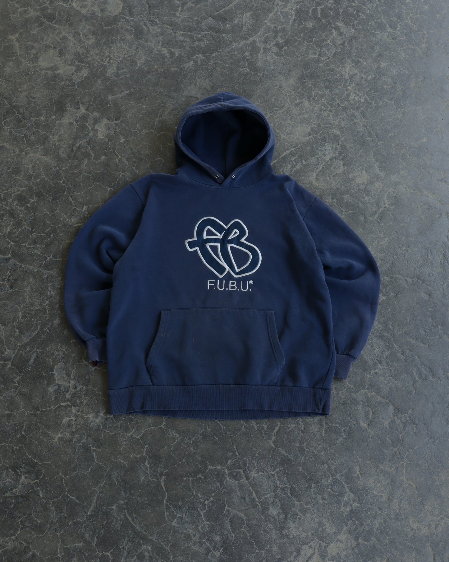 90s FUBU Embroidered Logo Navy Hoodie - XXL
