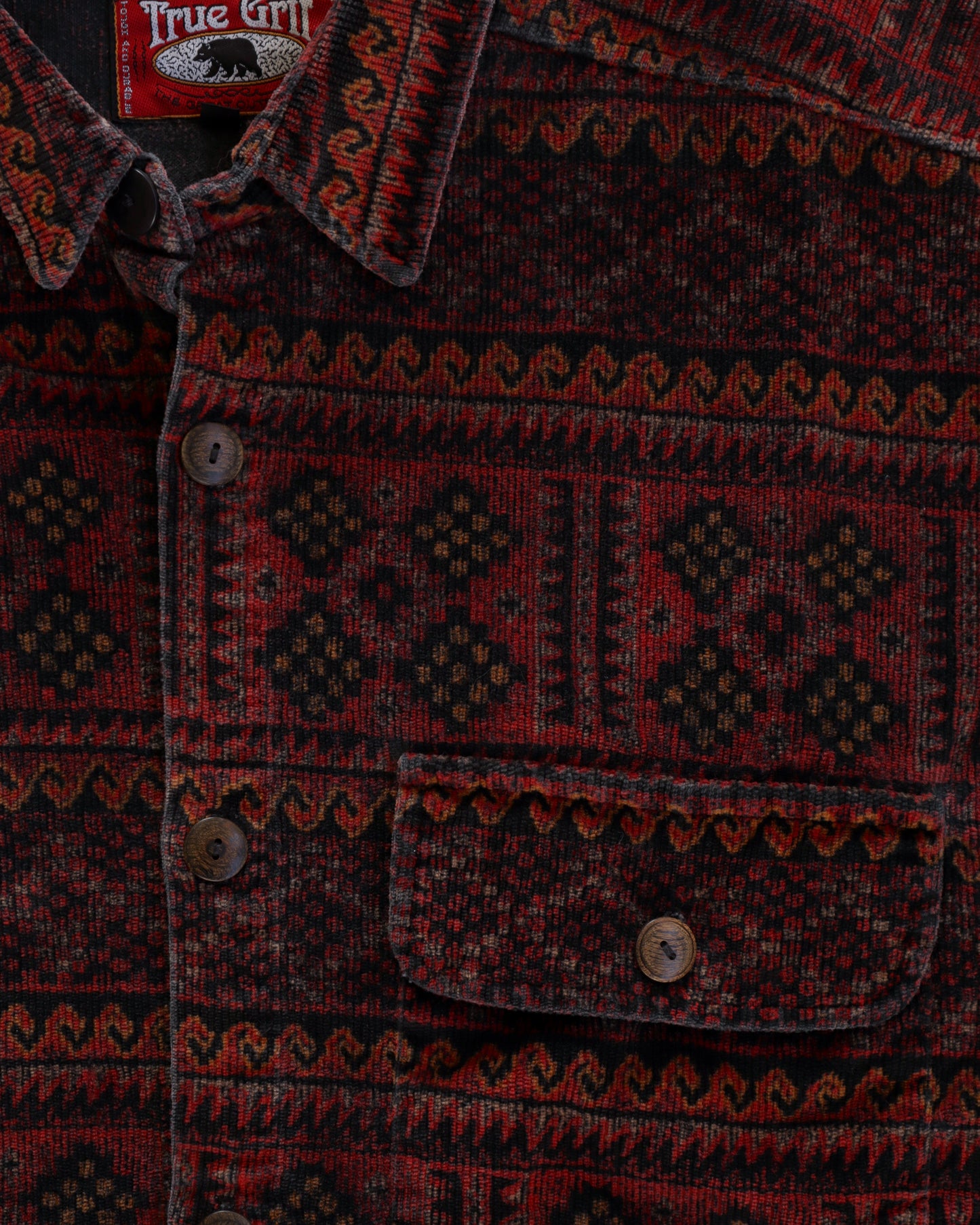 90s True Grit Red Aztec Print Oversized Button Up Shirt - S
