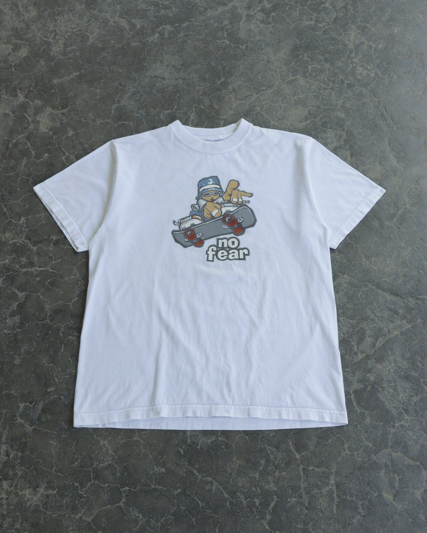 00s No Fear Bucket Hat Skater White Tee - L/XL