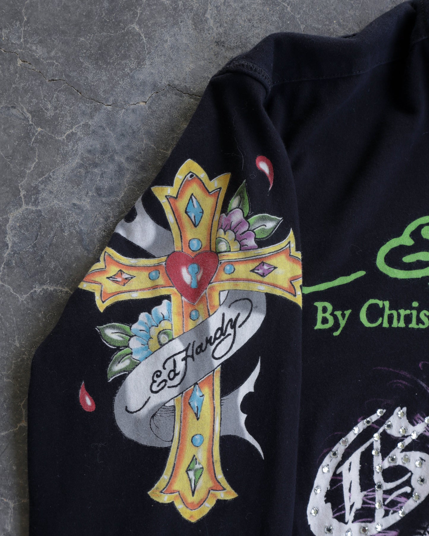 00s Ed Hardy Ghost Henley Long Sleeve Black Shirt - XL
