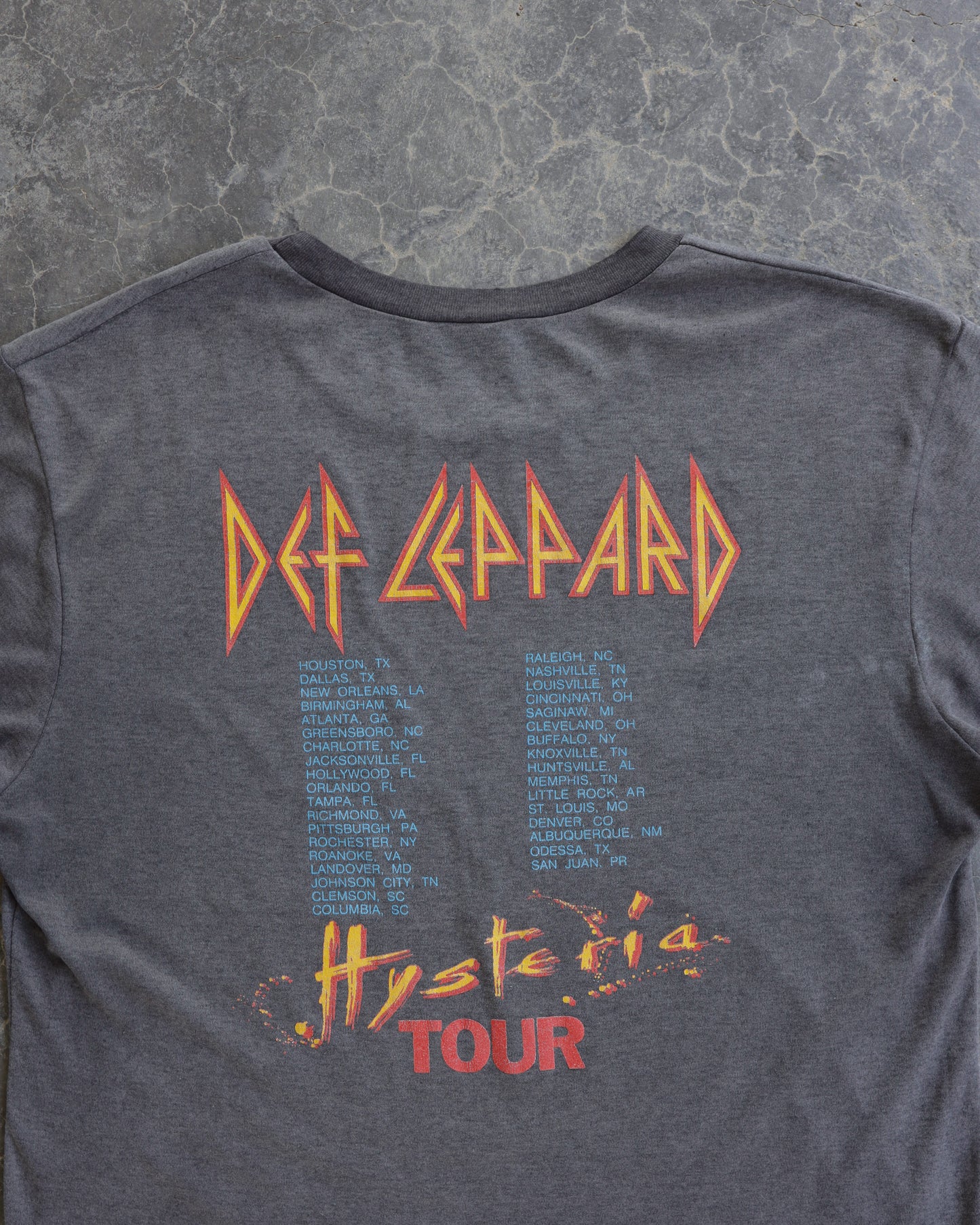 80s Def Leppard Hysteria Faded Black Tee - L