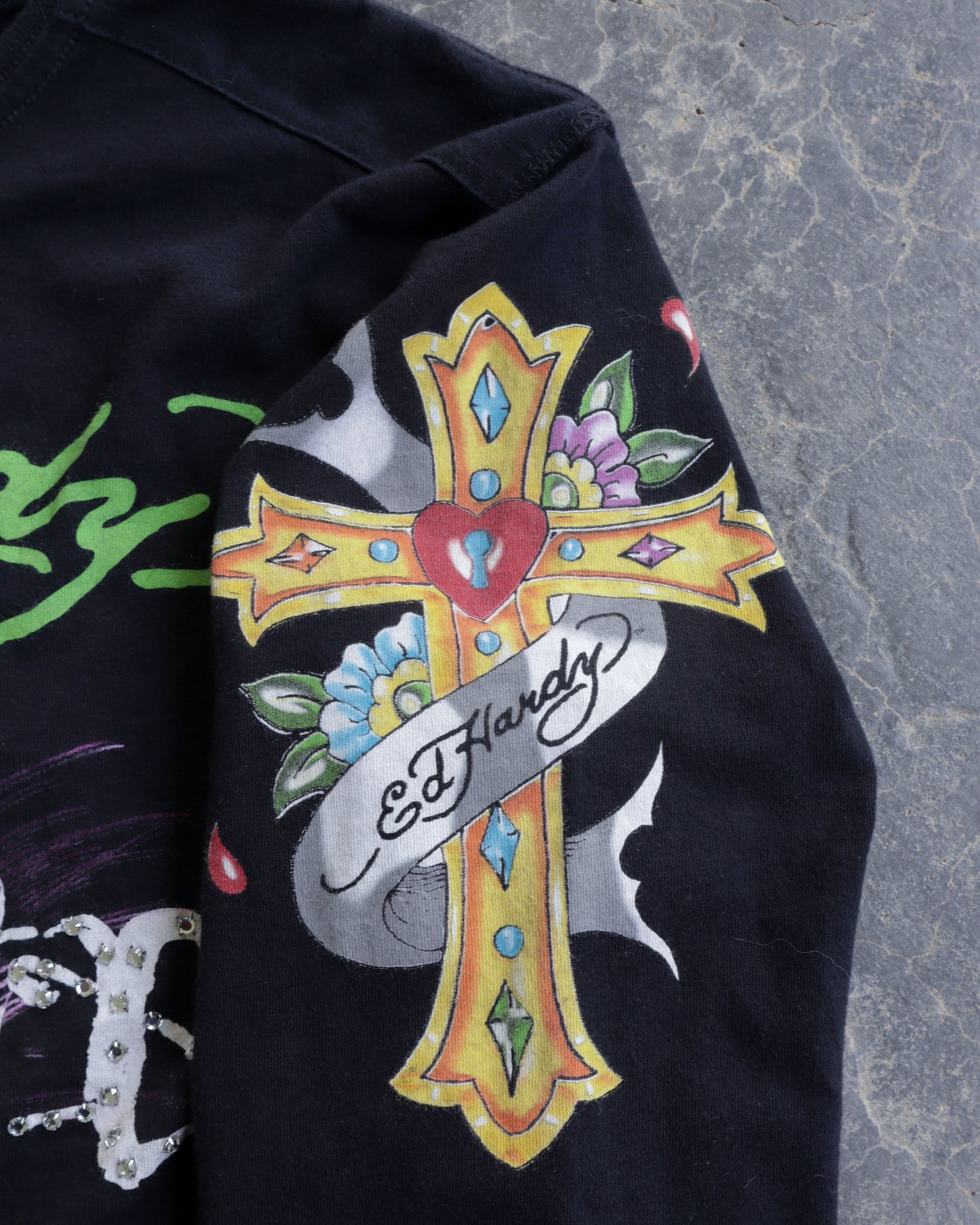 00s Ed Hardy Ghost Henley Long Sleeve Black Shirt - XL