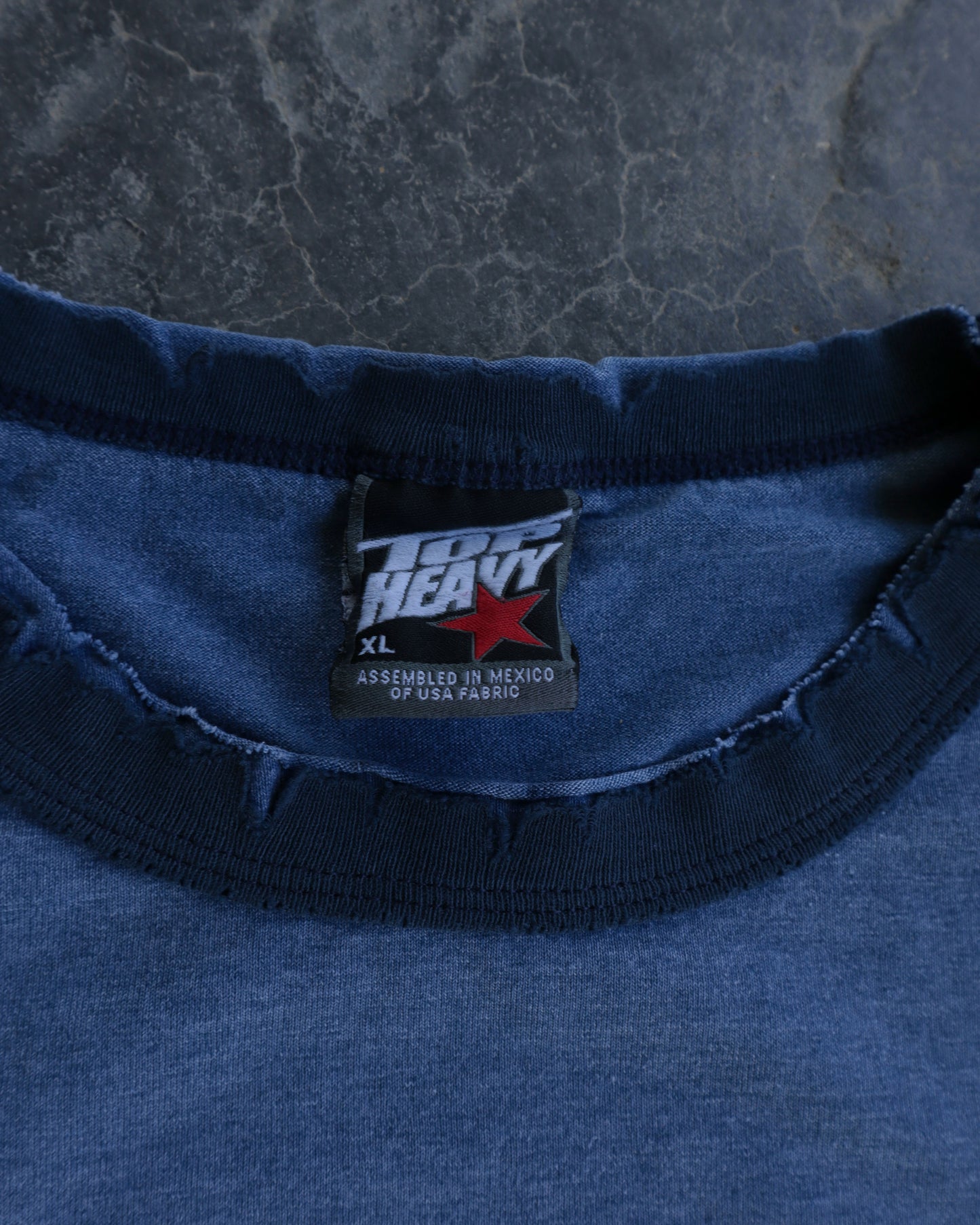 00s Top Heavy 69 Camaro Faded Blue Distressed Ringer Tee - L