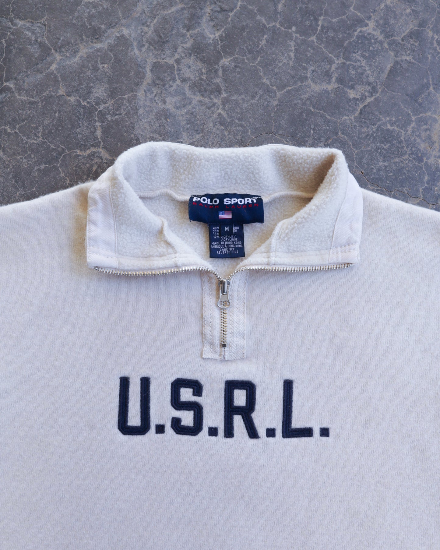 90s Polo Sport USRL Cream Quarter Zip Sweatshirt - M