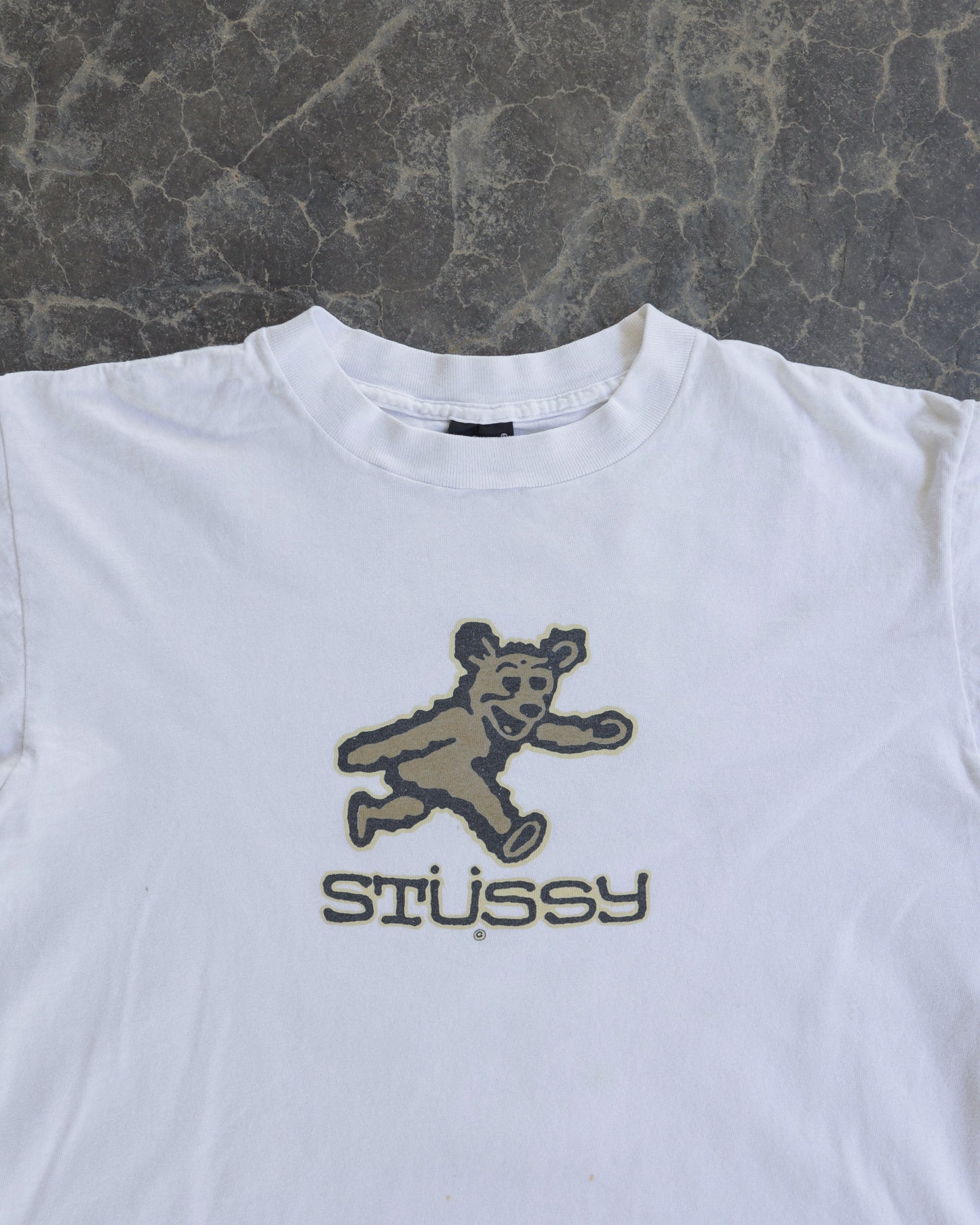 90s Stussy Walking Bear White Tee - L