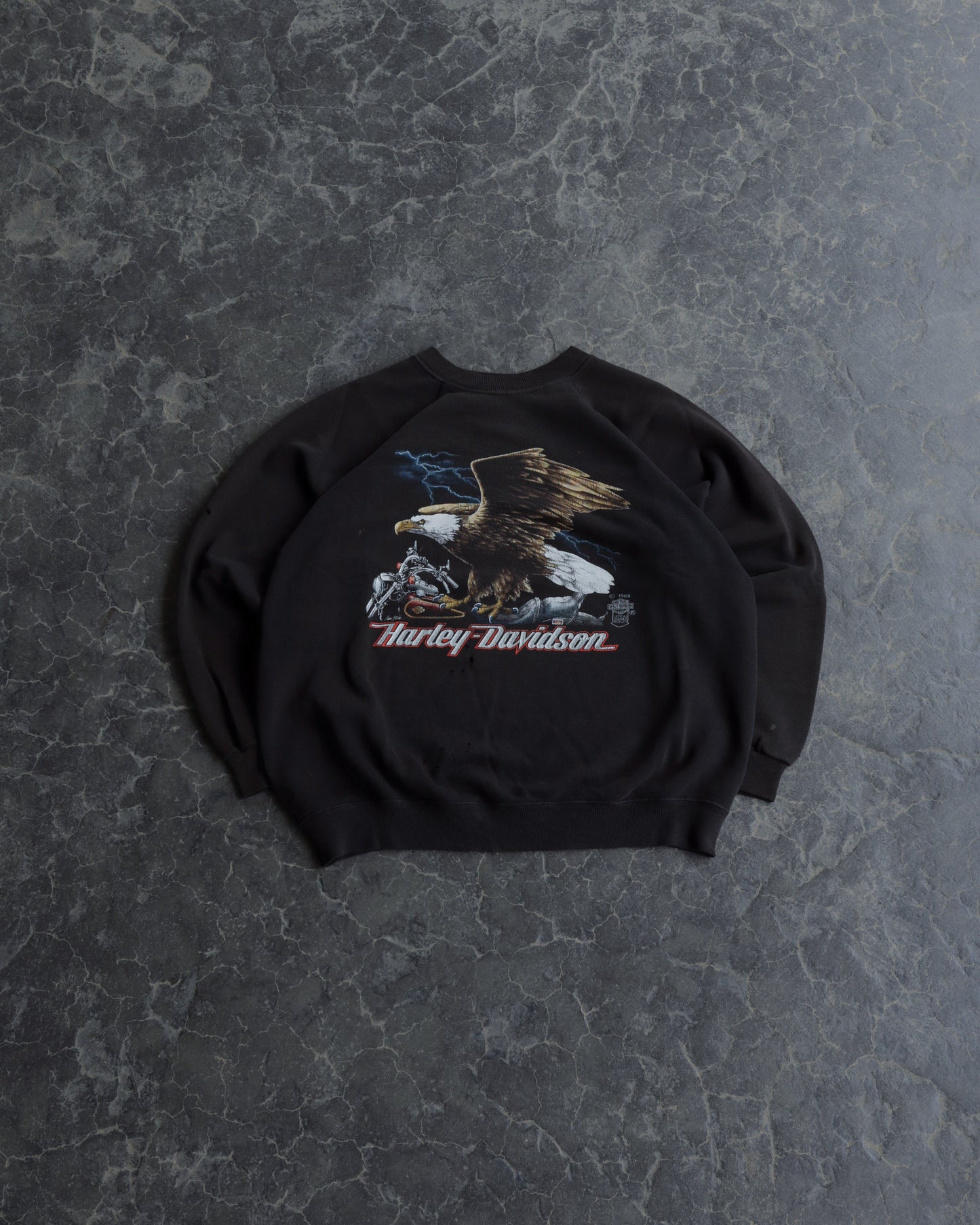 80s Harley Davidson Distressed Crewneck Sweatshirt - L