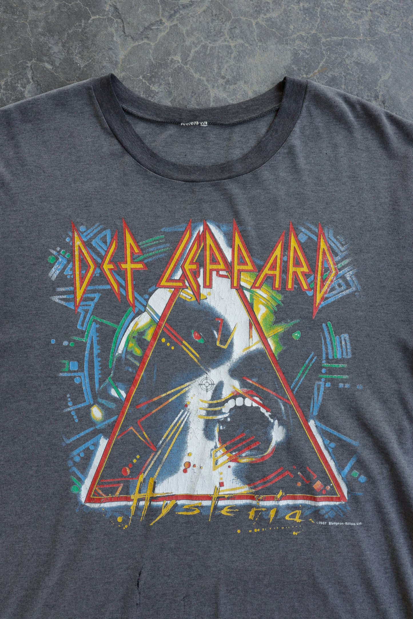 80s Def Leppard Hysteria Faded Black Tee - L