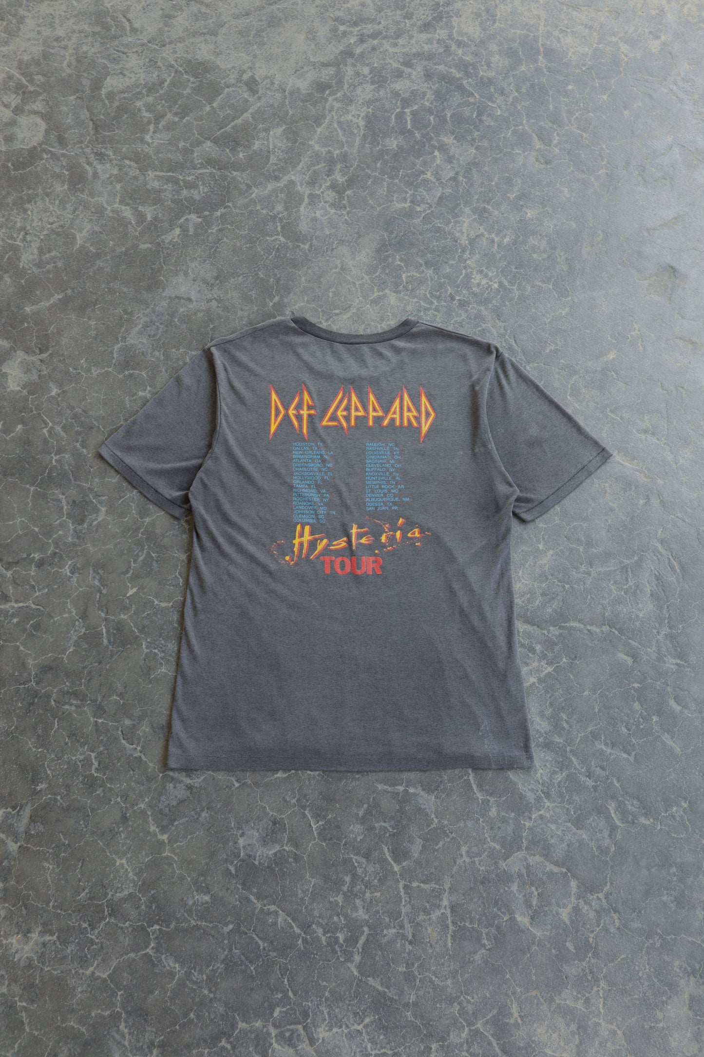80s Def Leppard Hysteria Faded Black Tee - L