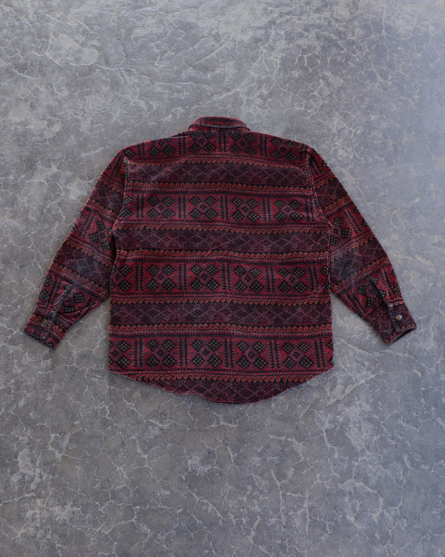 90s True Grit Red Aztec Print Oversized Button Up Shirt - S