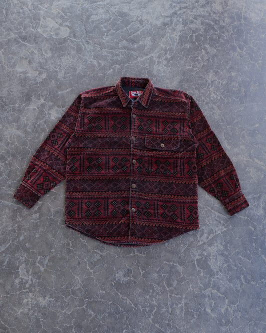 90s True Grit Red Aztec Print Oversized Button Up Shirt - S