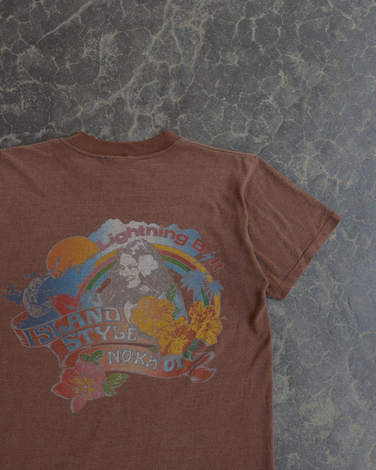 80s Lightning Bolt Brown Surf Tee - M