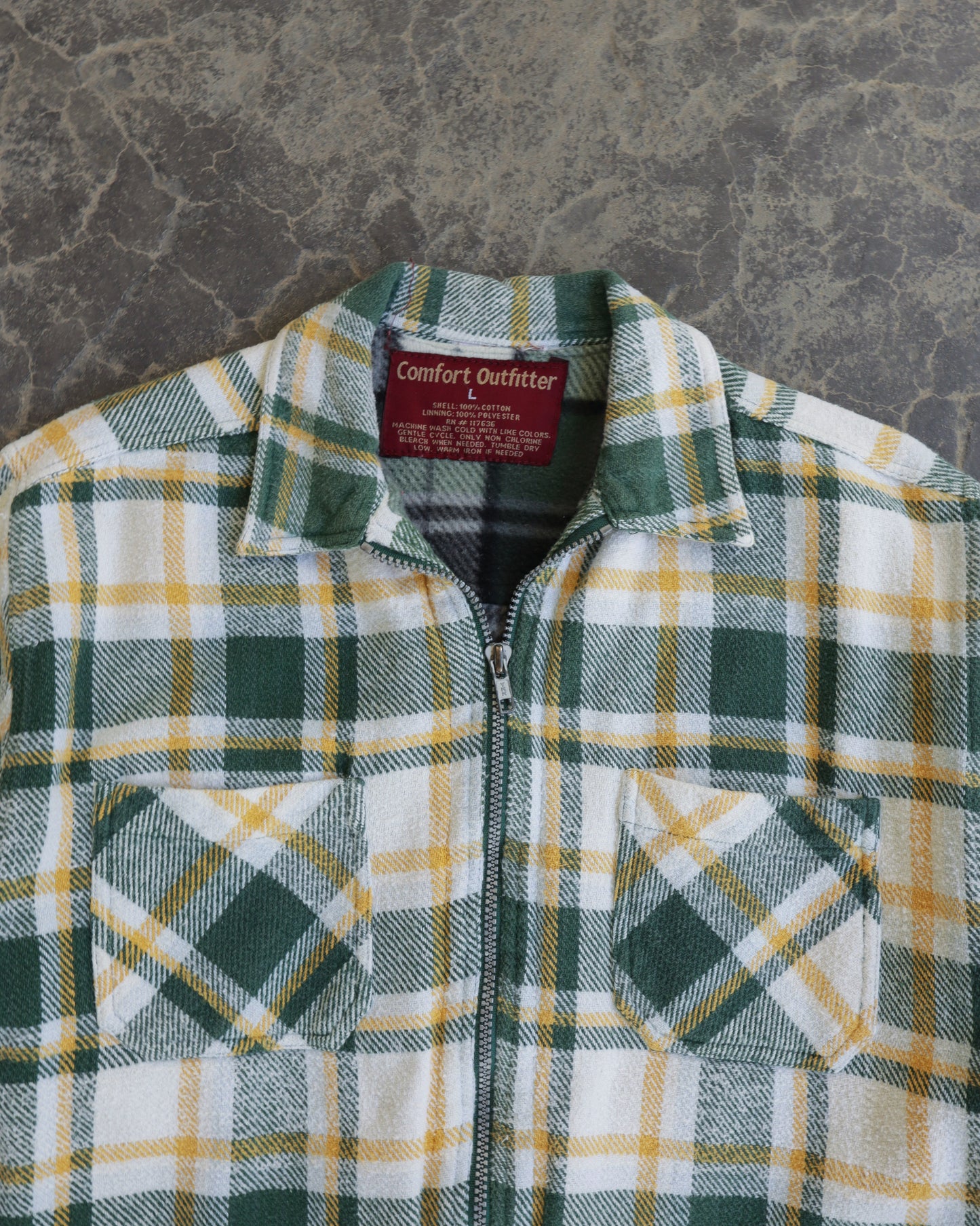 90s Flannel Plaid Zip Up Jacket - L