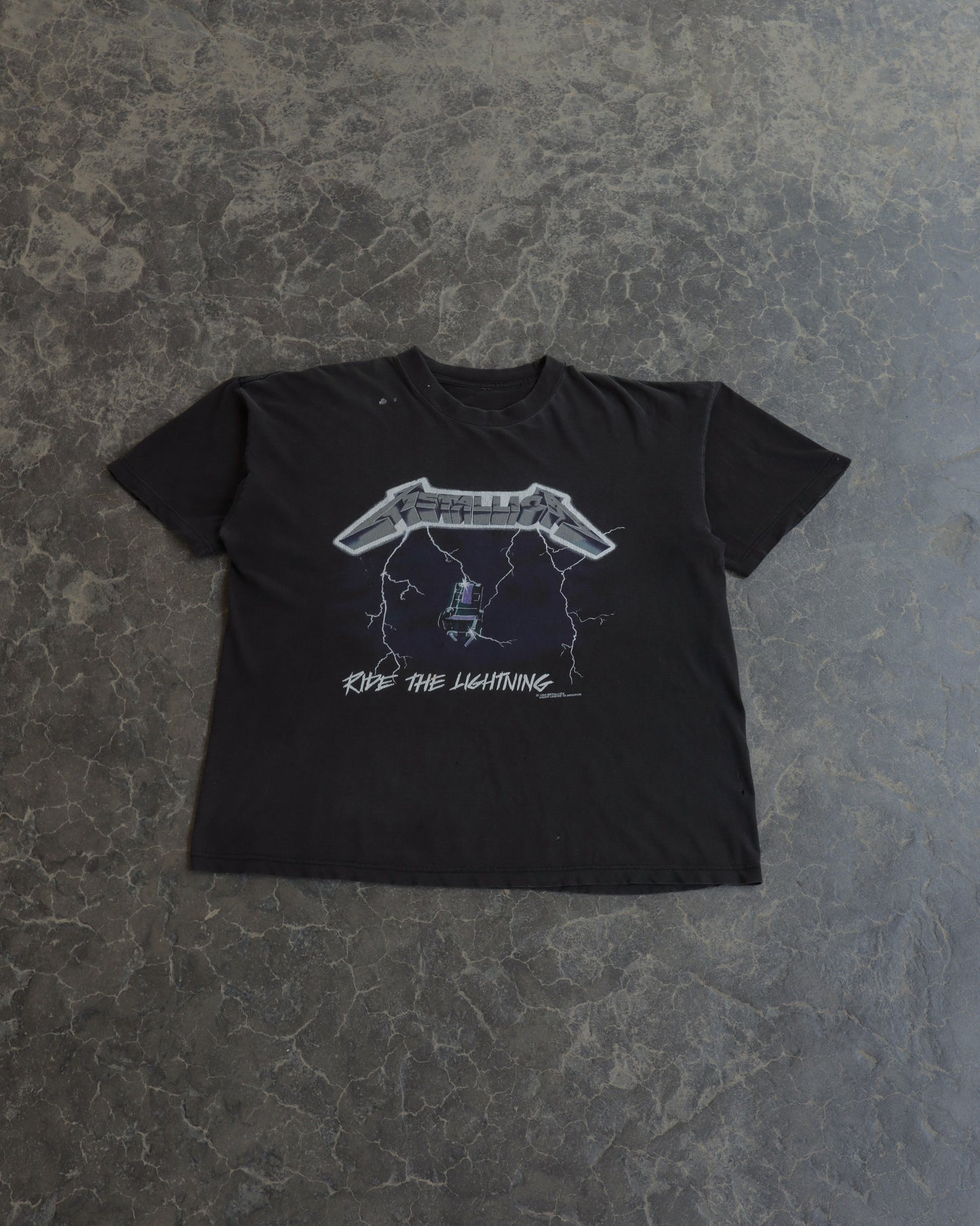 90s Metallica Ride the Lightning Faded Black Boxy Tee - XL