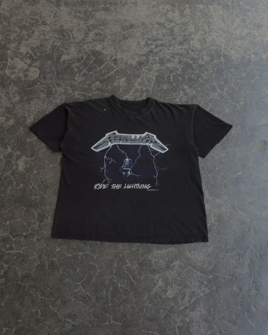 90s Metallica Ride the Lightning Faded Black Boxy Tee - XL