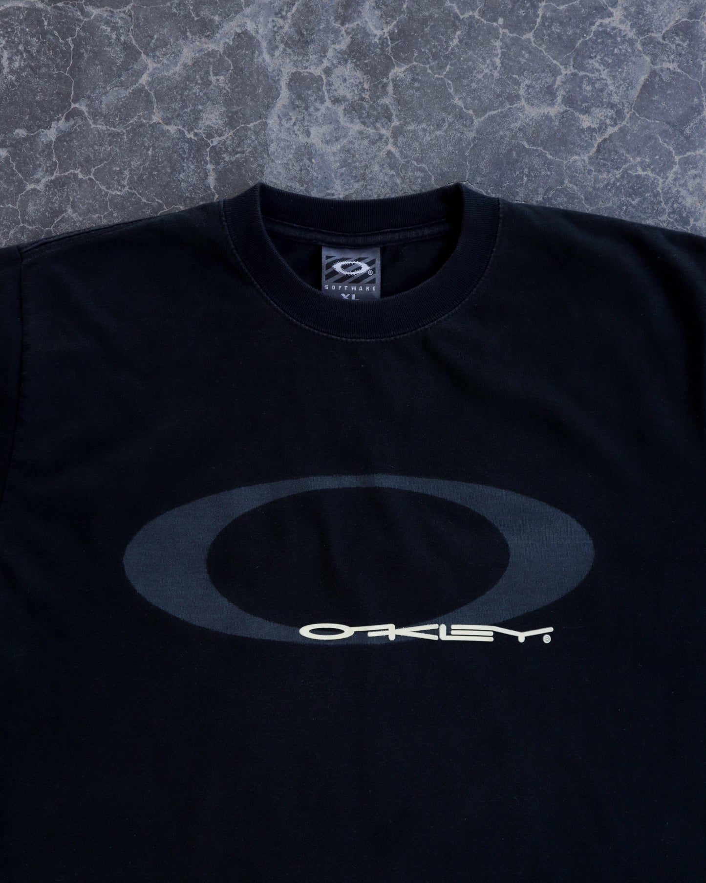 00s Oakley Software Black Spellout Tee - XL