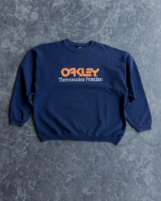90s Oakley Software Thermonuclear Protecton Navy Crewneck - XL