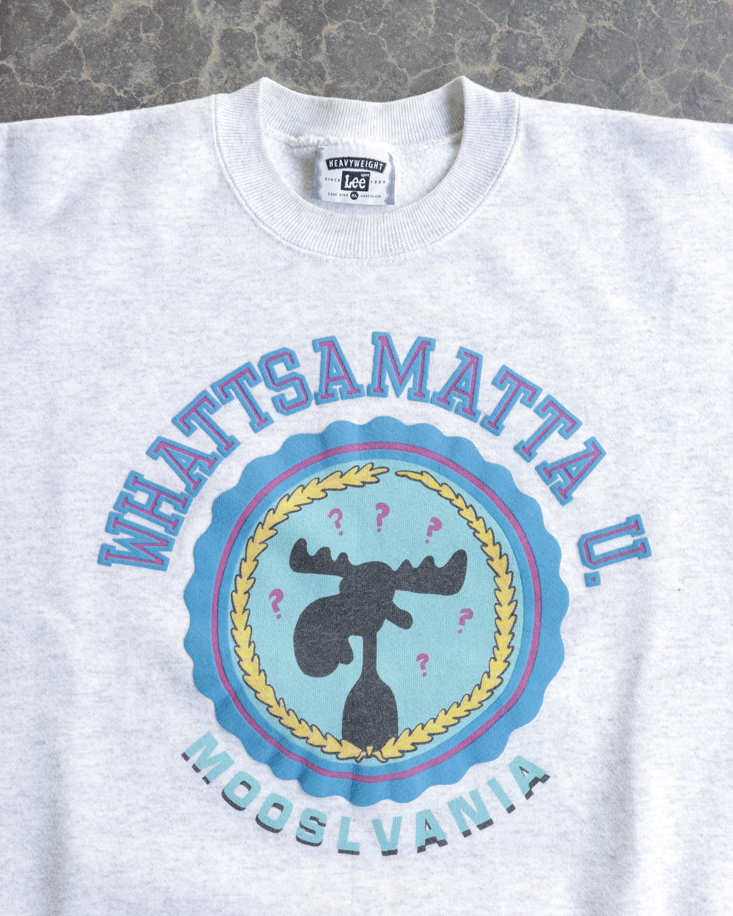 90s Whattsamatta U Mooslvania Rocky & Bull Winkle Gray Crewneck Sweatshirt - XL