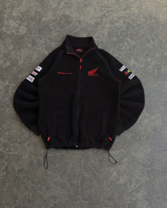 80s Honda Racing Full Zip Black Fleece Sweatshrt -  L