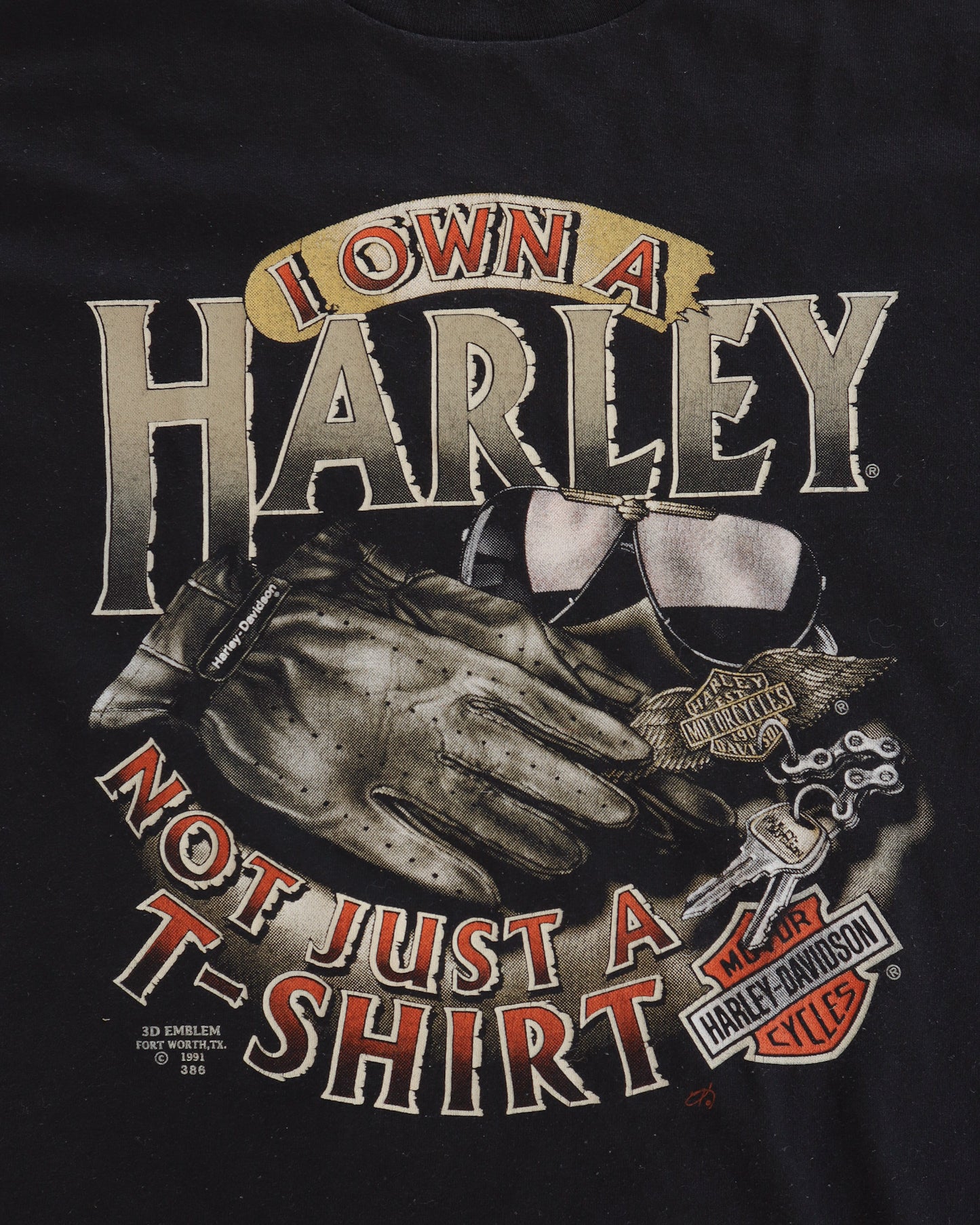 90s Harley Davidson 3D Emblem Black Tee - L