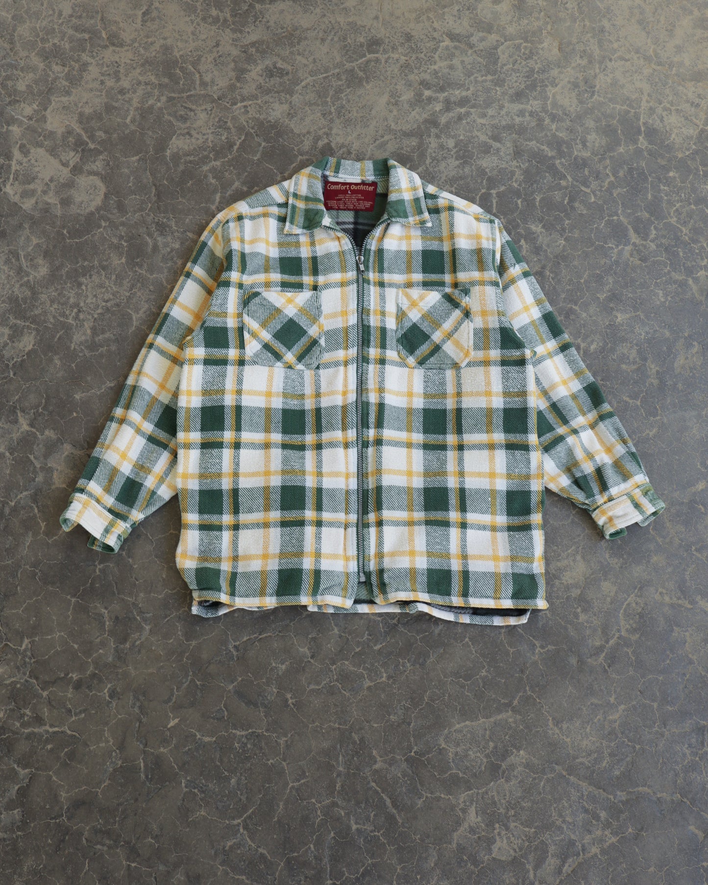 90s Flannel Plaid Zip Up Jacket - L